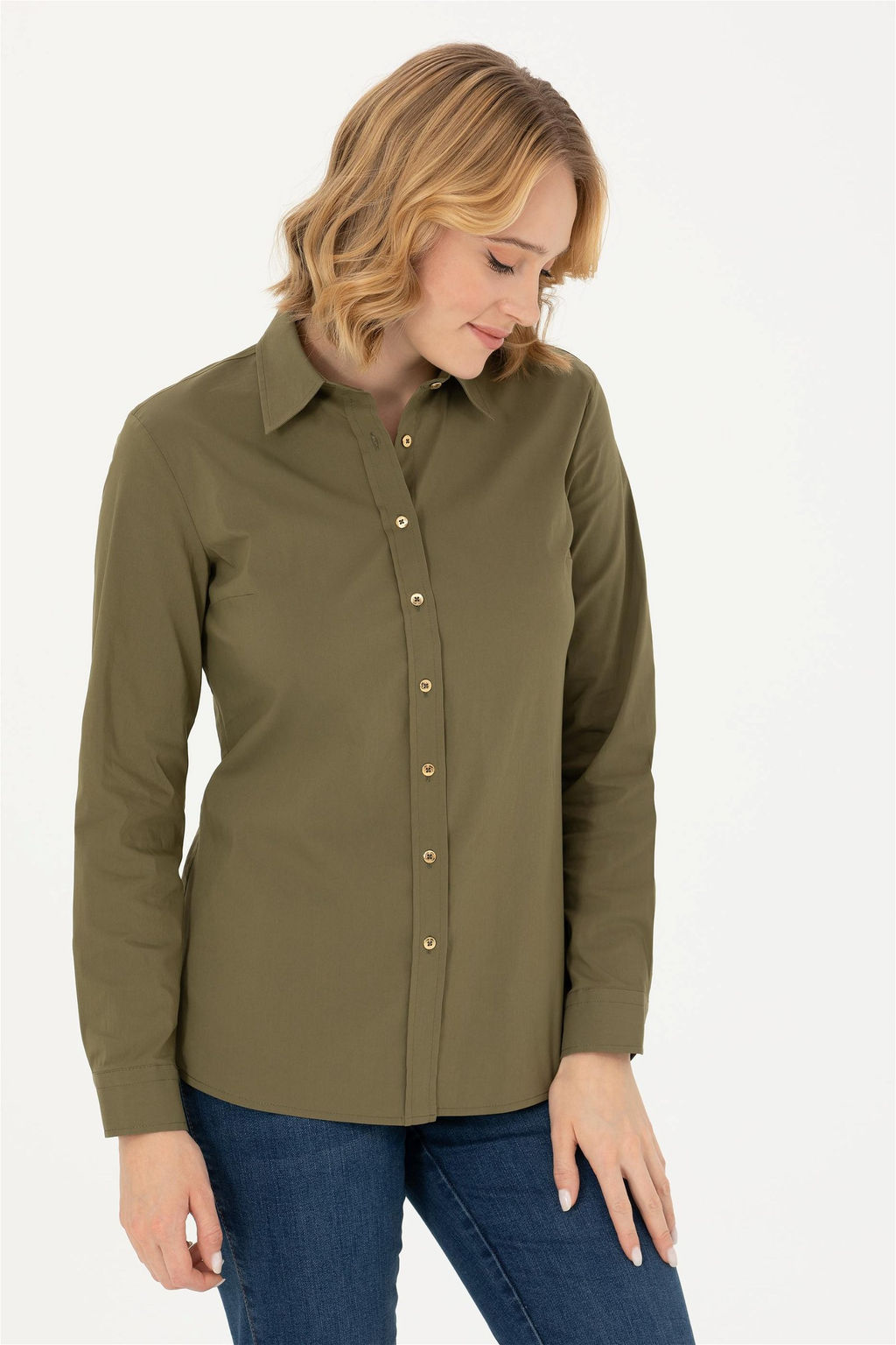 Женская базовая рубашка цвета хаки с длинным рукавом - U.s. polo assn фото 10
