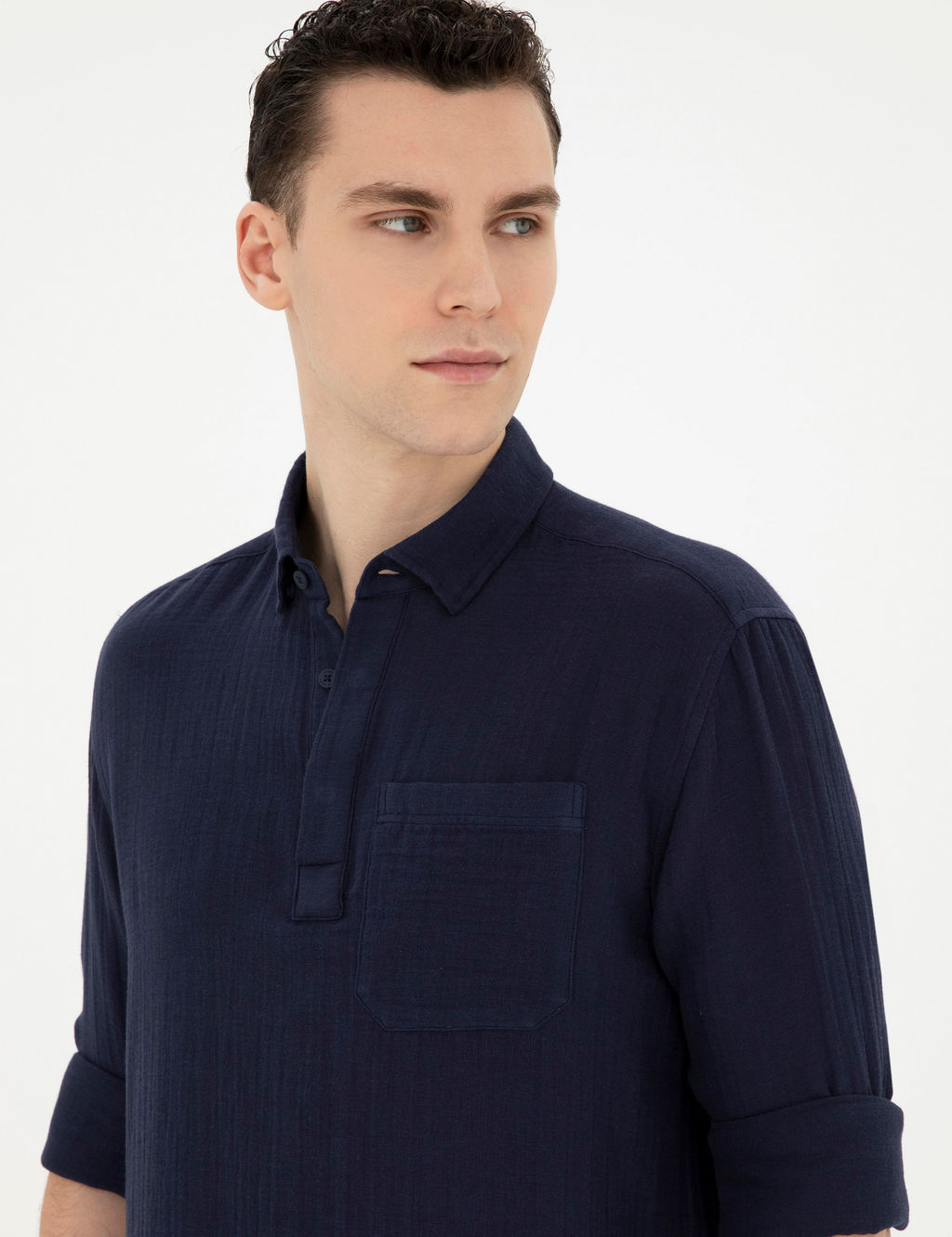 Рубашка Pierre Cardin Comfort Fit темно-синяя с длинным рукавом