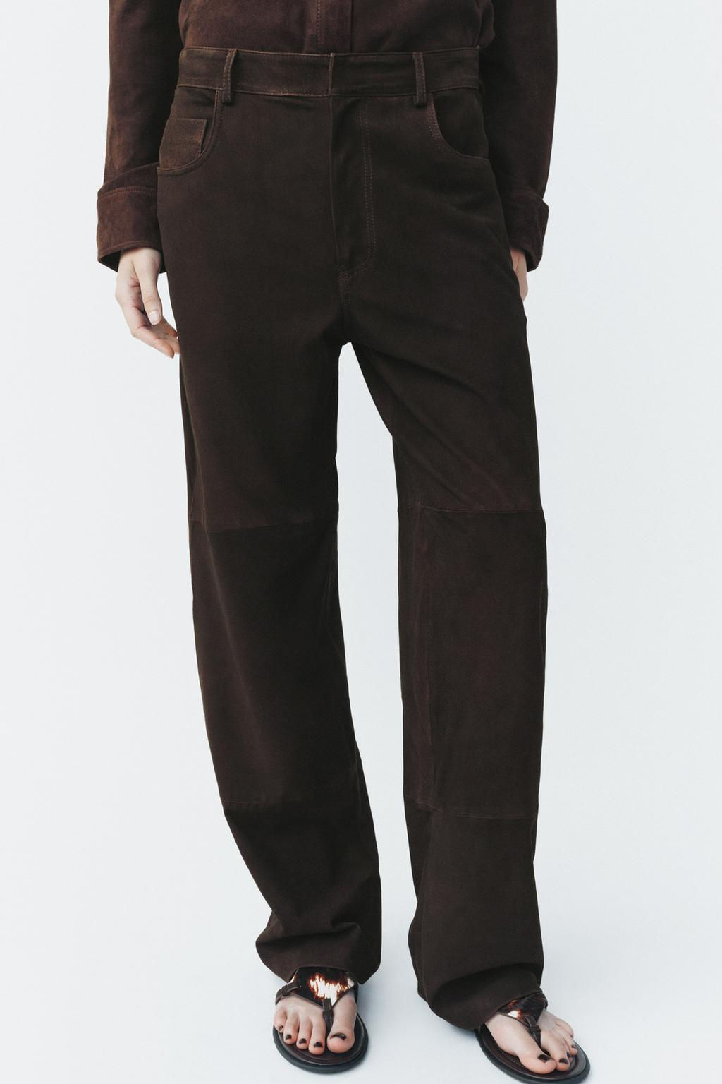 ZW COLLECTION LIMITED EDITION 100% SUEDE TROUSERS - Zara фото 2