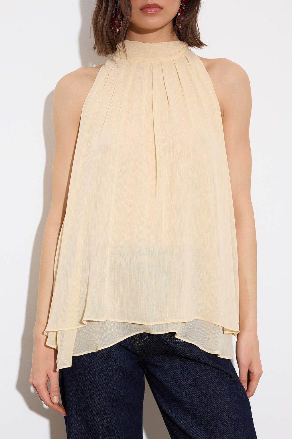 Limited Edition Pudra Yakas? Baglama Detayl? Ucus Ucus Astarl? Sifon Dokuma Bluz TWOSS26BZ00328