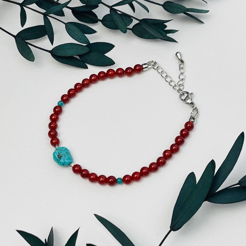 Браслет из Сердолика и Бирюзы 16,5 см +