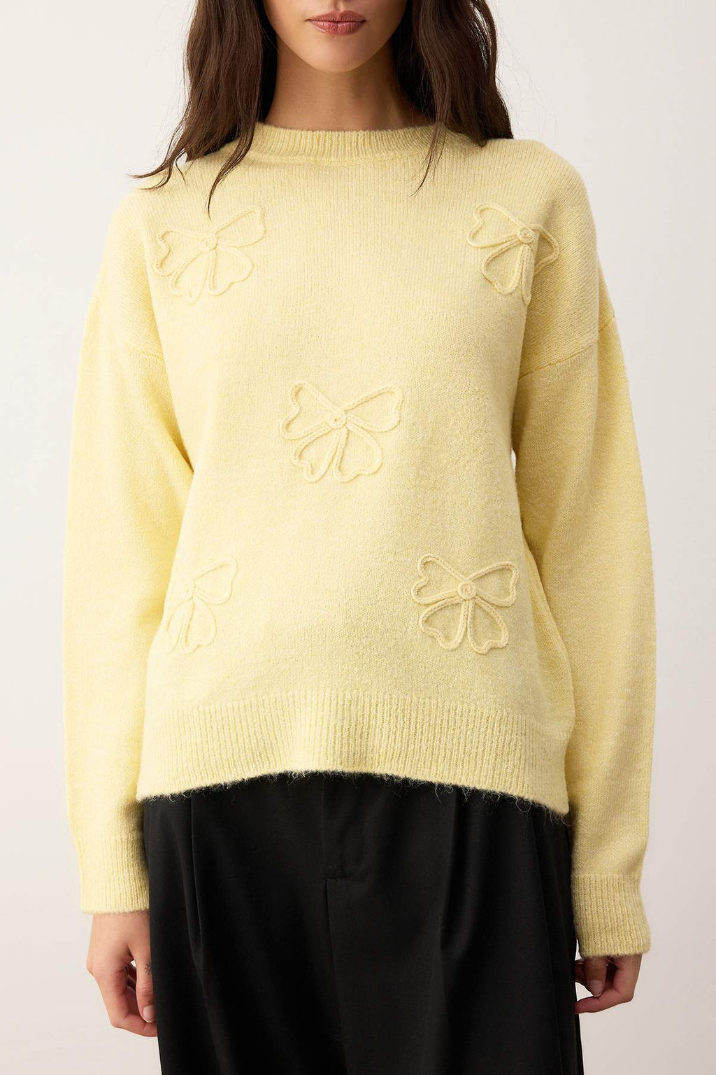 Ac?k Sar? Yumusak Dokulu Kurdele Desenli Triko Kazak TWOAW26KZ00110