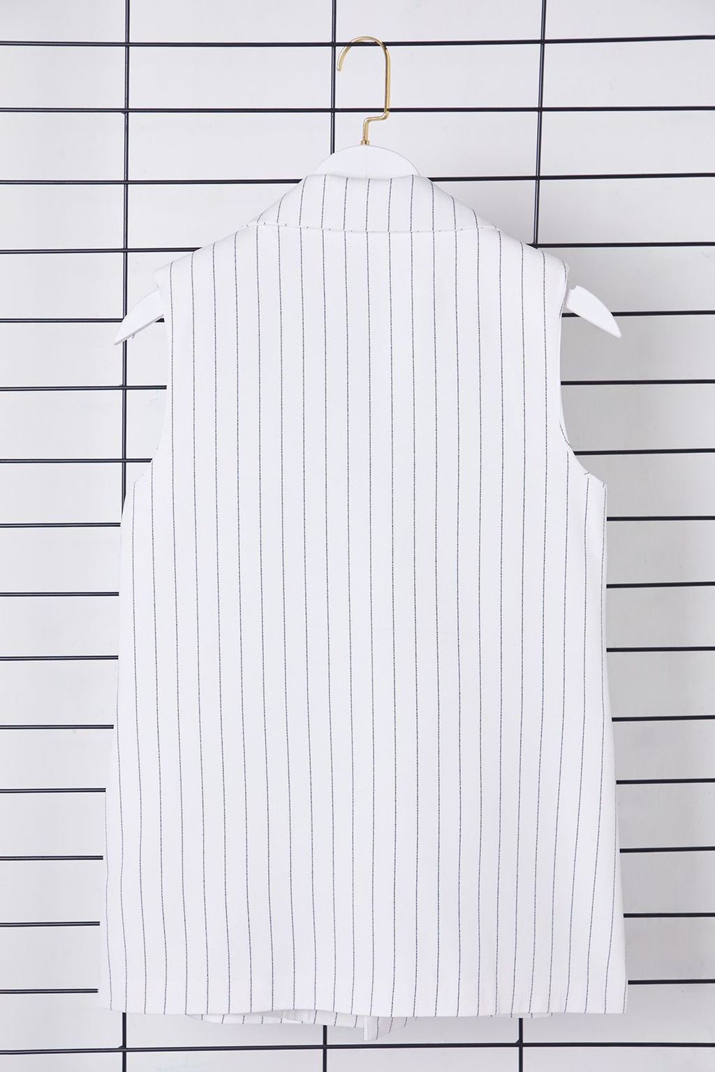 Trendyolmilla Beyaz Oversize Ceket Yaka Uzun Cizgili Dokuma Yelek TWOSS25YE00027  фото 8