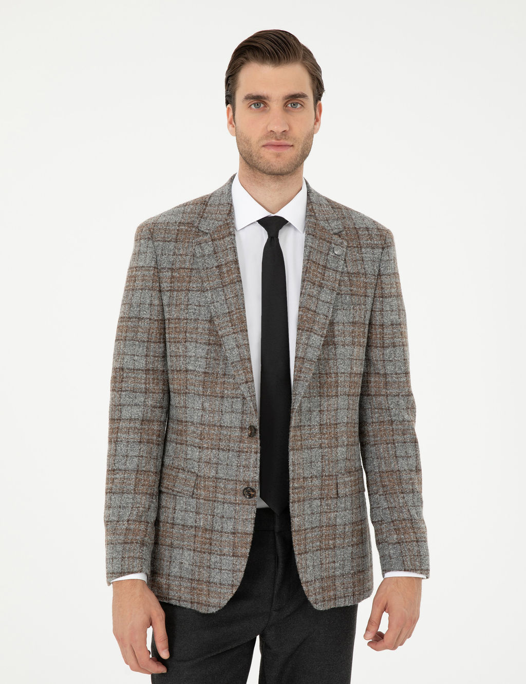 F_me Slim Fit Y_n Kar___ml_ Ekose Ceket