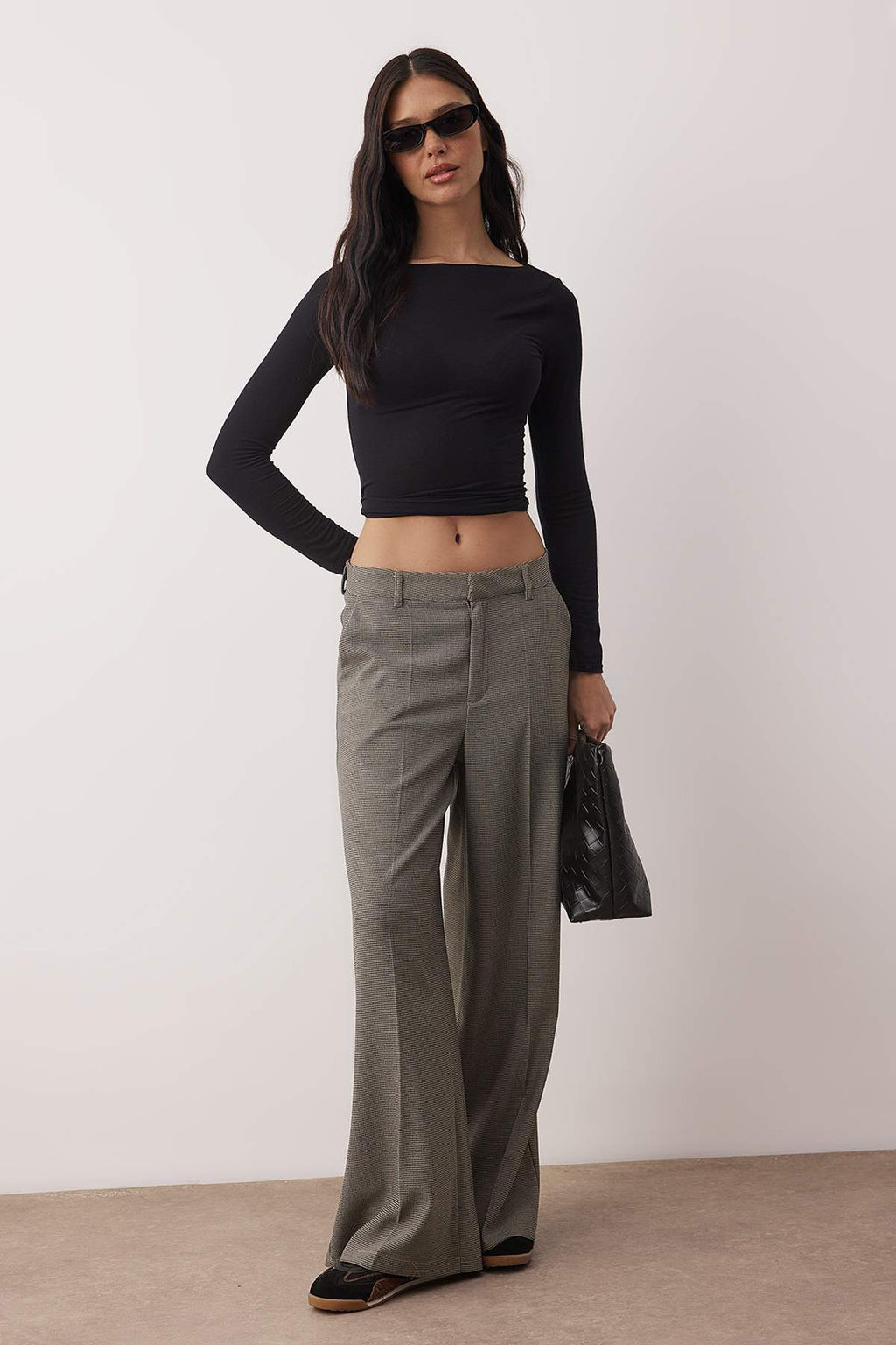 Gri Dusuk Bel Bol Kal?p Dokuma Genis Paca Pantolon TWOAW26PL00165