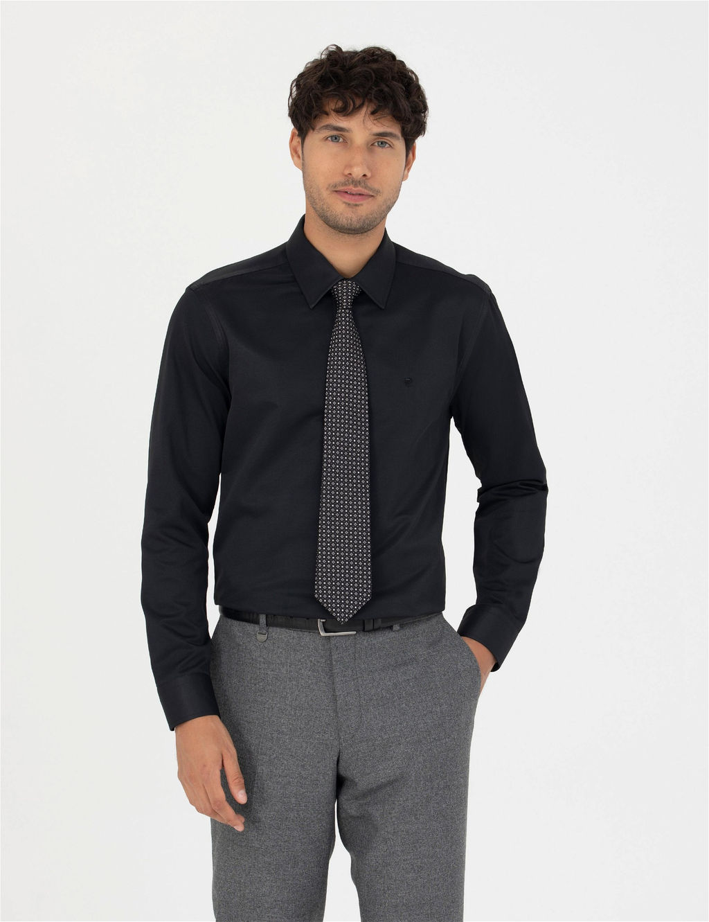 Siyah Slim Fit Uzun Kollu Basic G_mlek