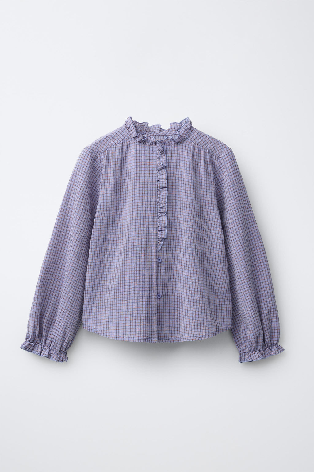 CHECK SHIRT WITH RUFFLE TRIM - Zara фото 7