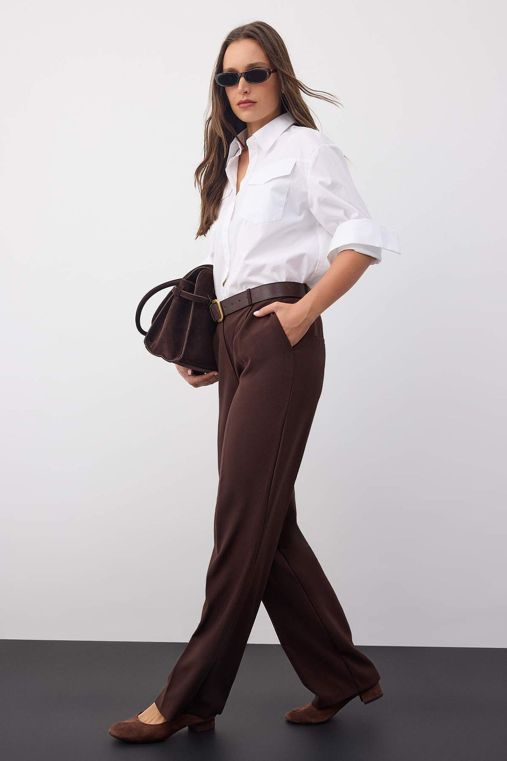 Wardrobe Essentials Koyu Kahverengi Icten Bel Ayarlamal? Genis Paca Pantolon | TWOAW26PL00028