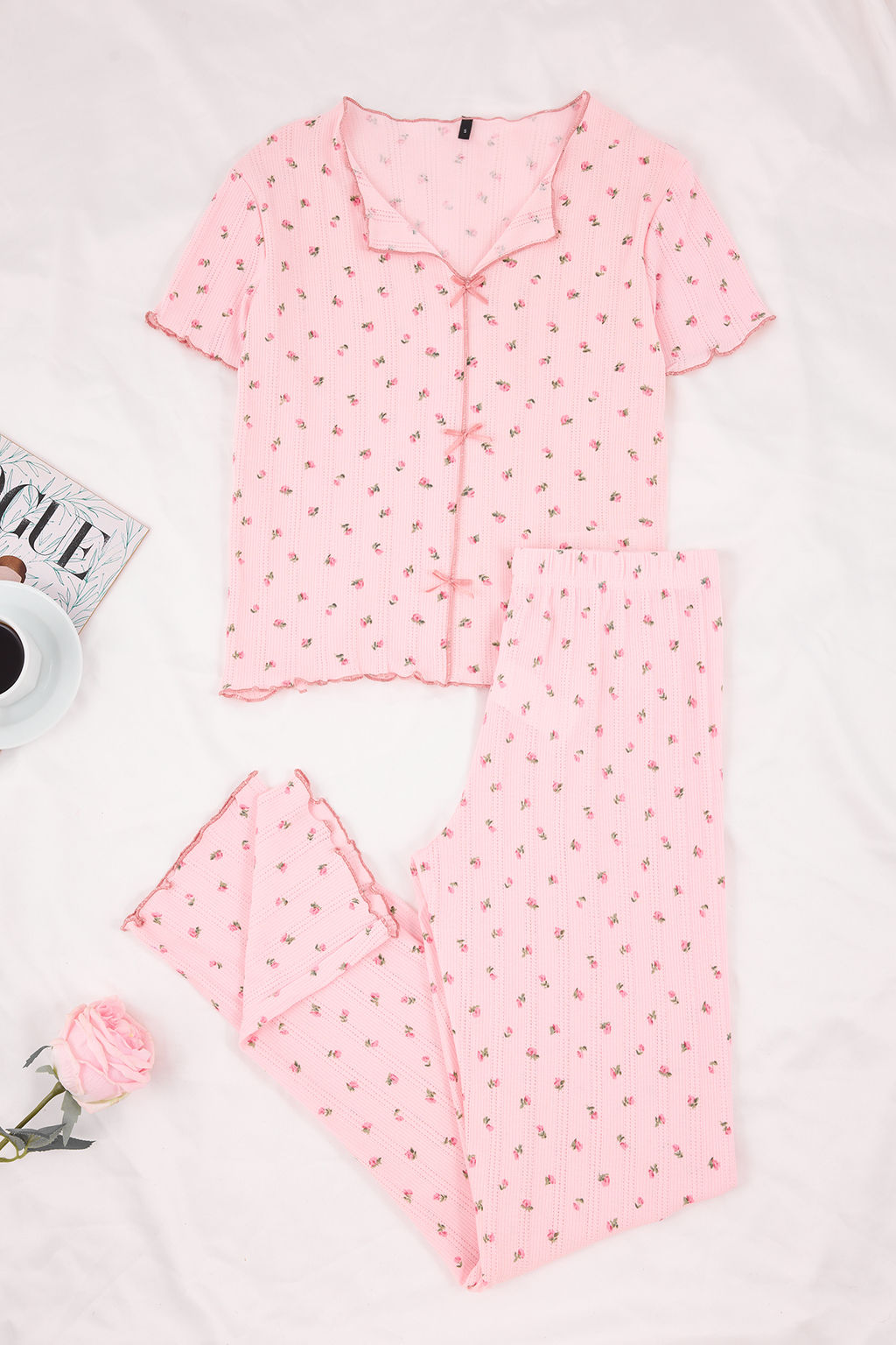 Yesil %100 Pamuklu Cicekli Kurdele/Fiyonklu Fitilli/Pointel Orme Pijama Tak?m? THMSS26PT00010 - Trendyolmilla фото 26