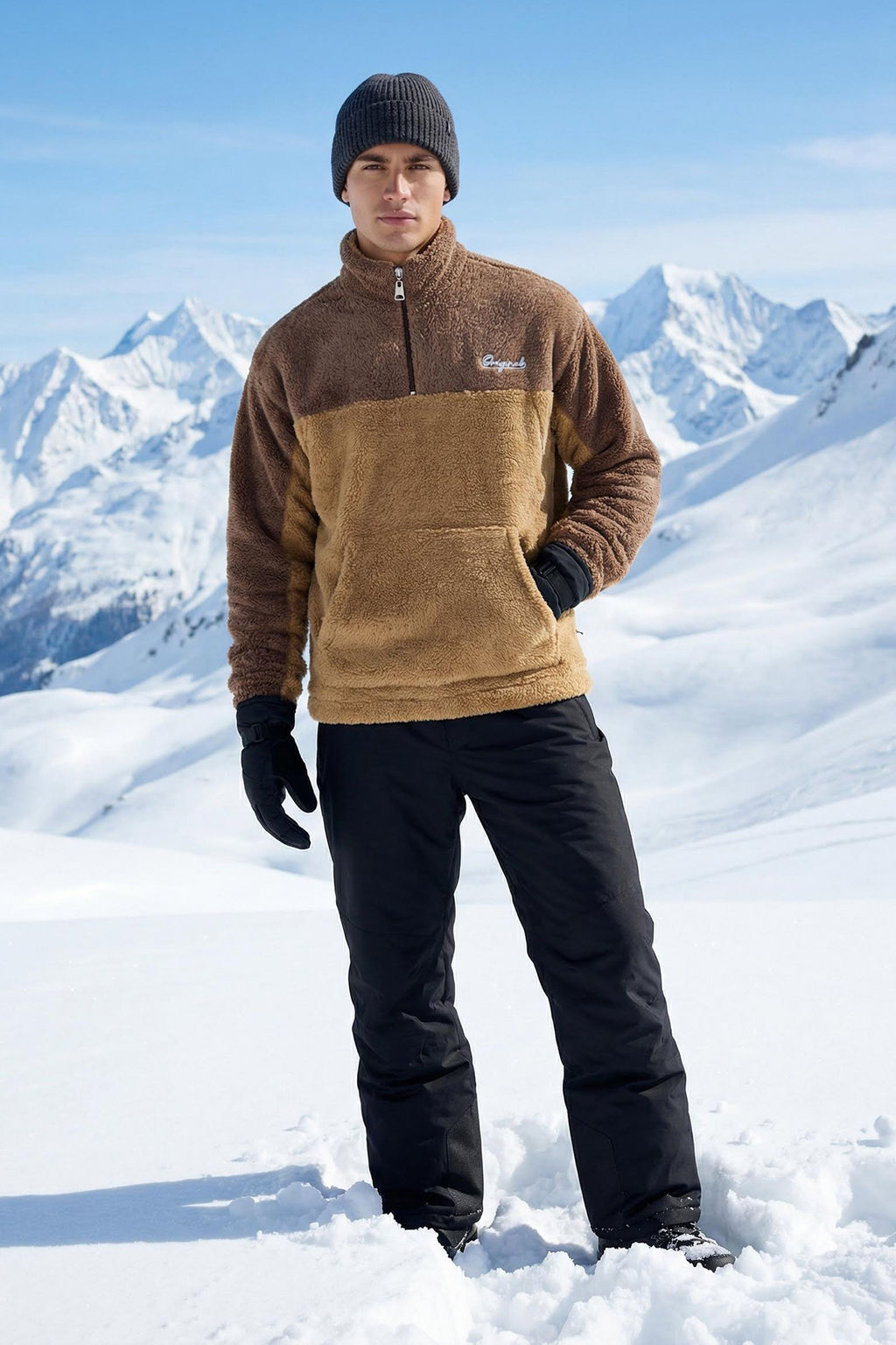 TRENDYOL MAN Camel Unisex Oversize/Genis Kesim Renk Blok S?cak Tutan Pelus Sweatshirt TMNAW22SW1477 - Trendyolmilla фото 37