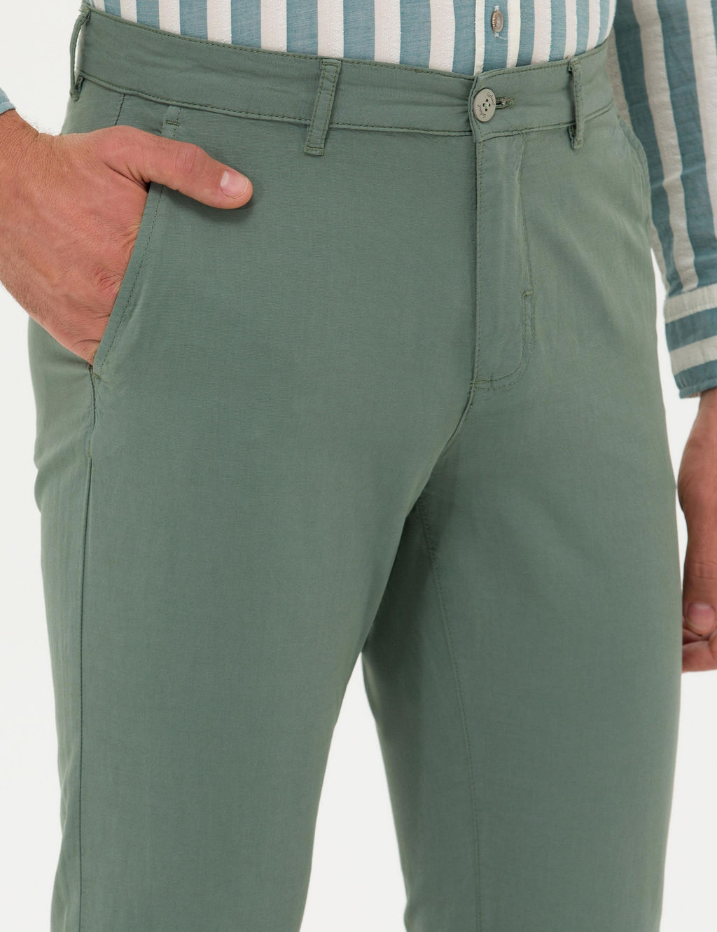 Зеленые брюки узкого кроя из льняной парусины - Cacharel фото 5