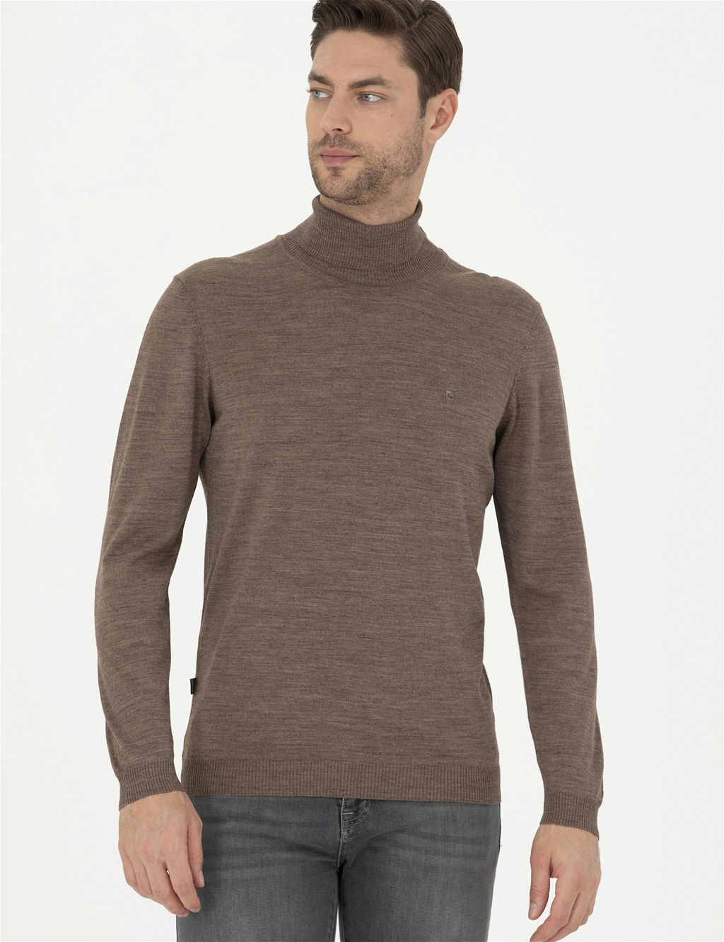 A__k Kahverengi Slim Fit Bal_k__ Yaka Y_n Kar___ml_ Basic Triko Kazak - Pierre cardin фото 3