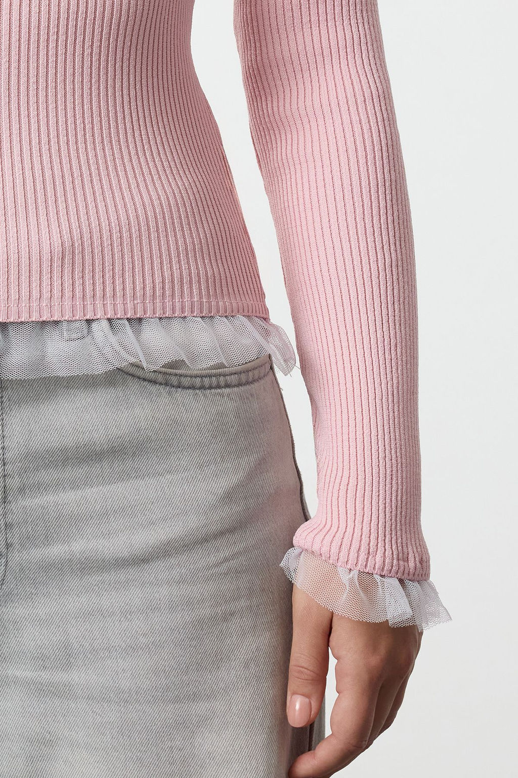 Pudra Tul Garnili Detayl? Fitted/Vucudu Saran Ince Triko Kazak TWOAW25KZ00124 - Trendyolmilla фото 4