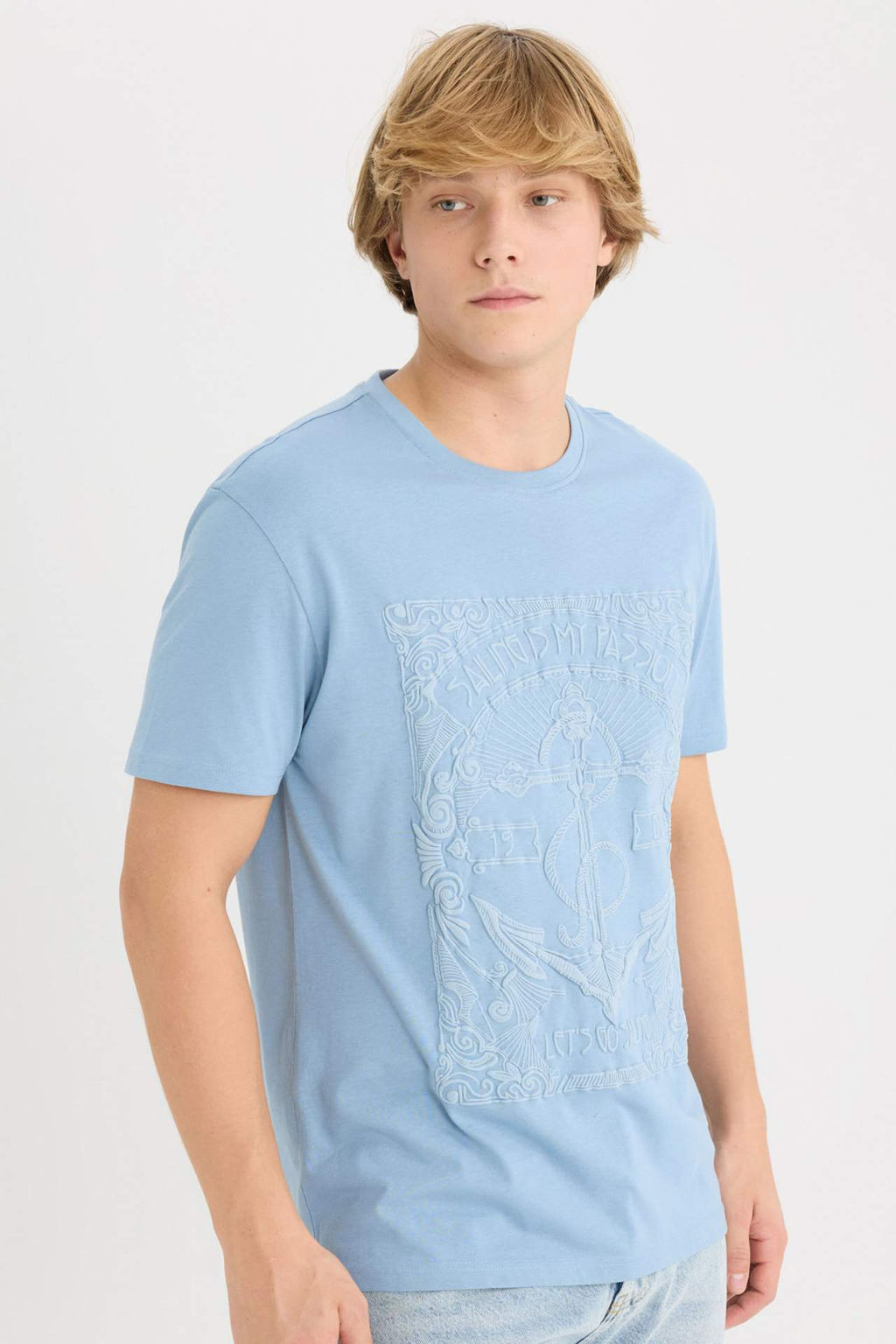 Regular Fit Bisiklet Yaka Bask?l? K?sa Kollu Tisort - Defacto фото 2