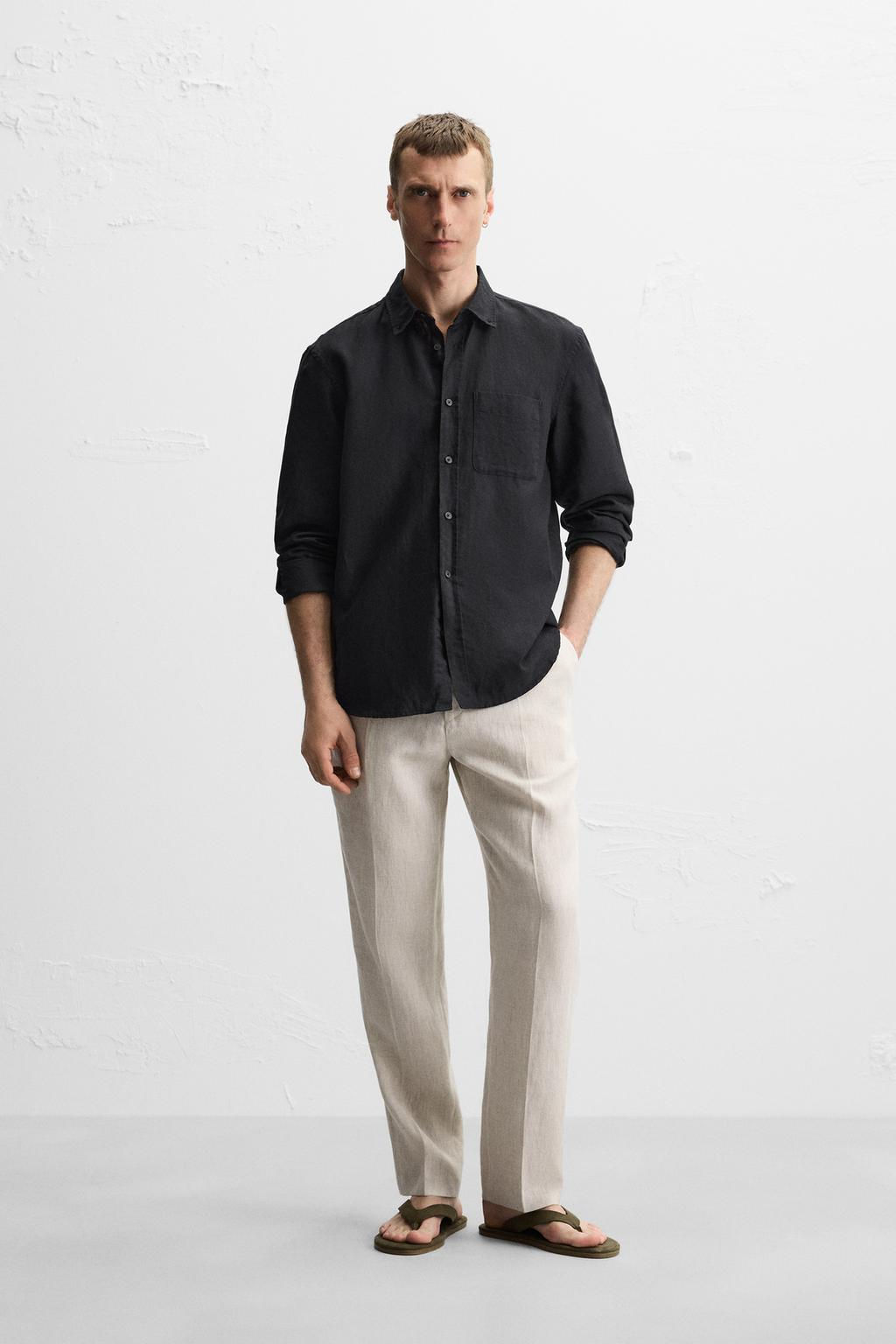 100% LINEN PLEATED TROUSERS - Zara фото 12