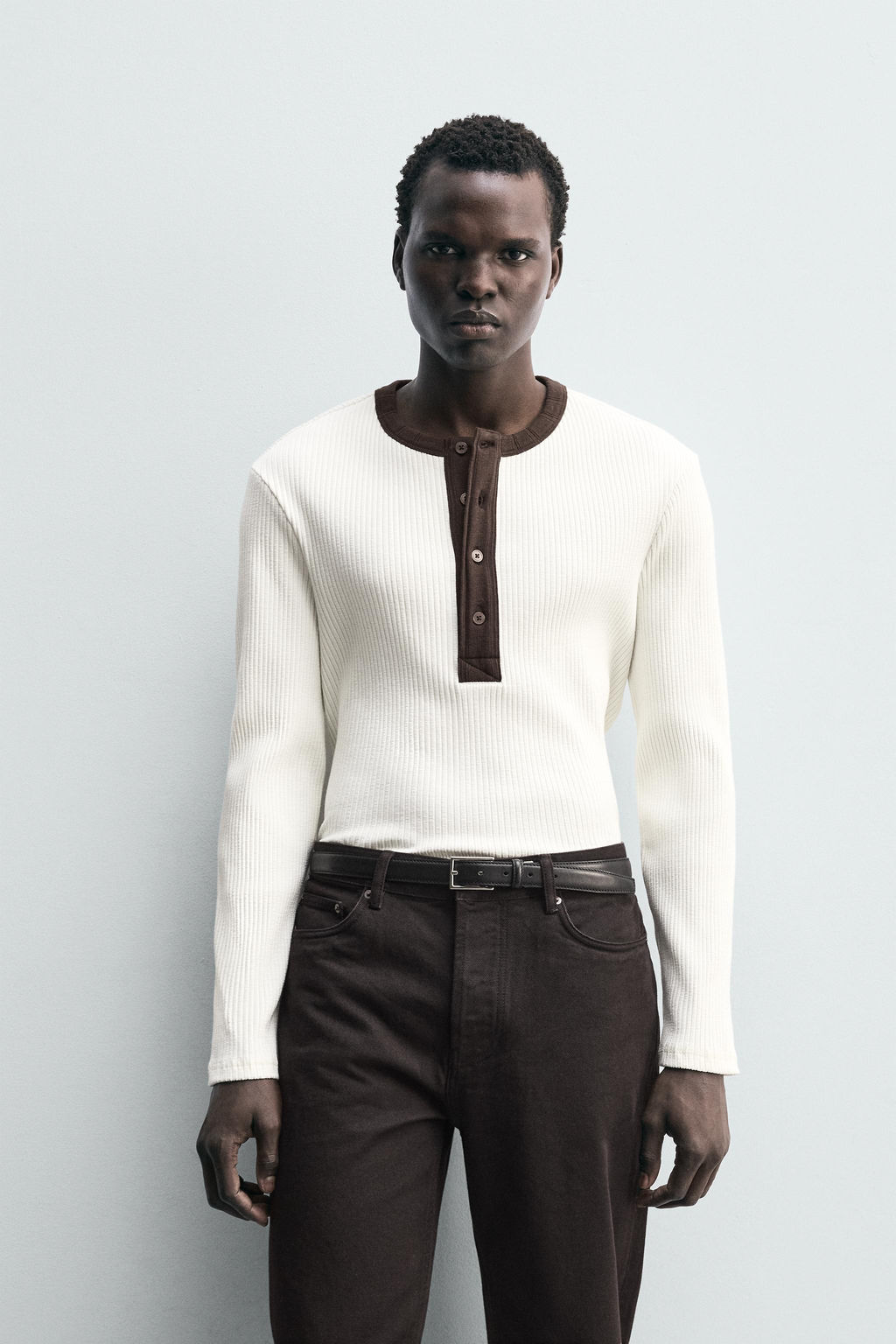 CONTRAST COLLAR RIBBED T-SHIRT - Zara фото 2