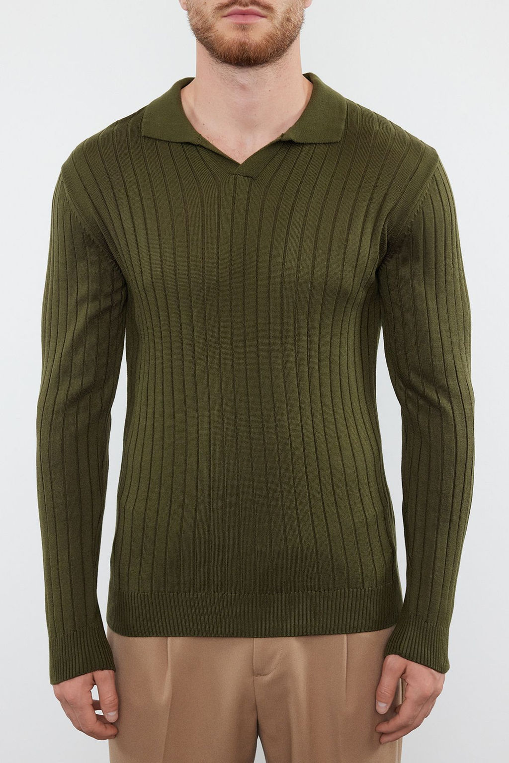 TRENDYOL MAN Siyah Slim Dar Kesim Couple/Cift Polo Yaka Duz Triko Kazak TMNAW25KZ00022 - Trendyolmilla фото 3