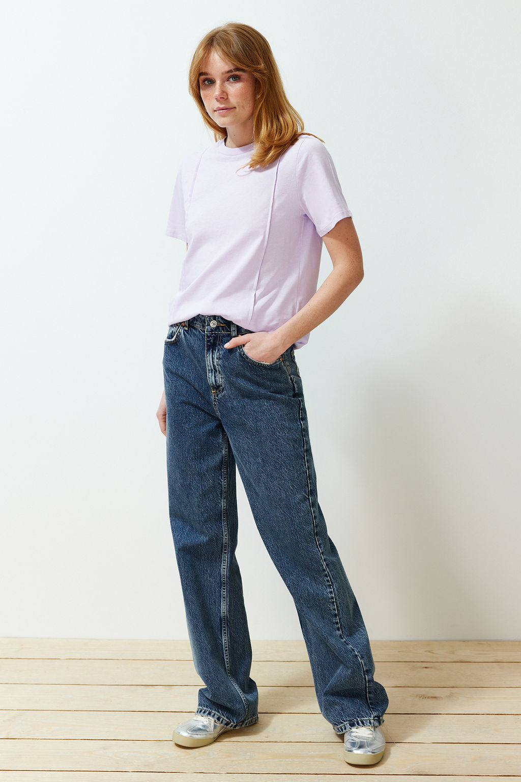 TRENDYOLMILLA Lila Bisiklet Yaka Nervurlu Regular Orme T-Shirt TWOSS24TS00050  фото 3