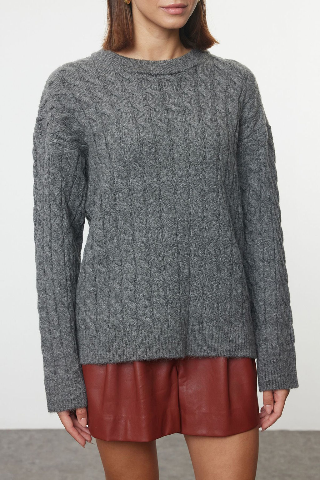 Antrasit More Sustainable Yumusak Dokulu Basic Triko Kazak TWOAW25KZ00334 - Trendyolmilla фото 3