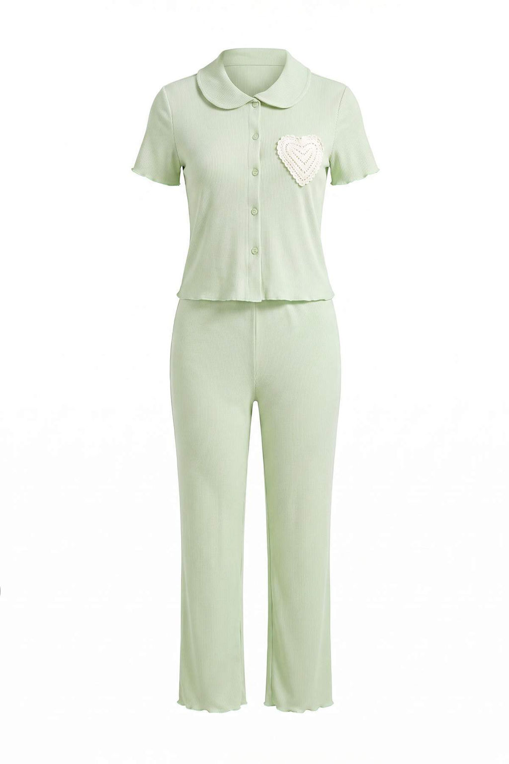 Mint %100 Pamuklu Kalpli Dantelli Pointel/Fitilli _rme Pijama Tak_m_ THMAW27PT00032