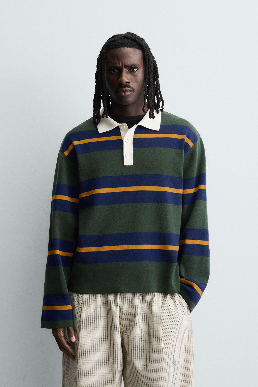 STRIPED KNIT POLO SHIRT WITH CONTRAST COLLAR - Zara фото 2