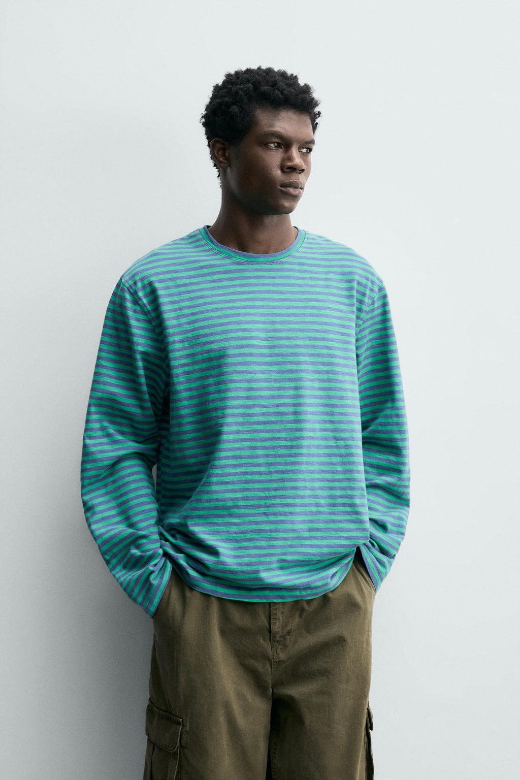 CAMISETA JACQUARD RAYAS / Azul