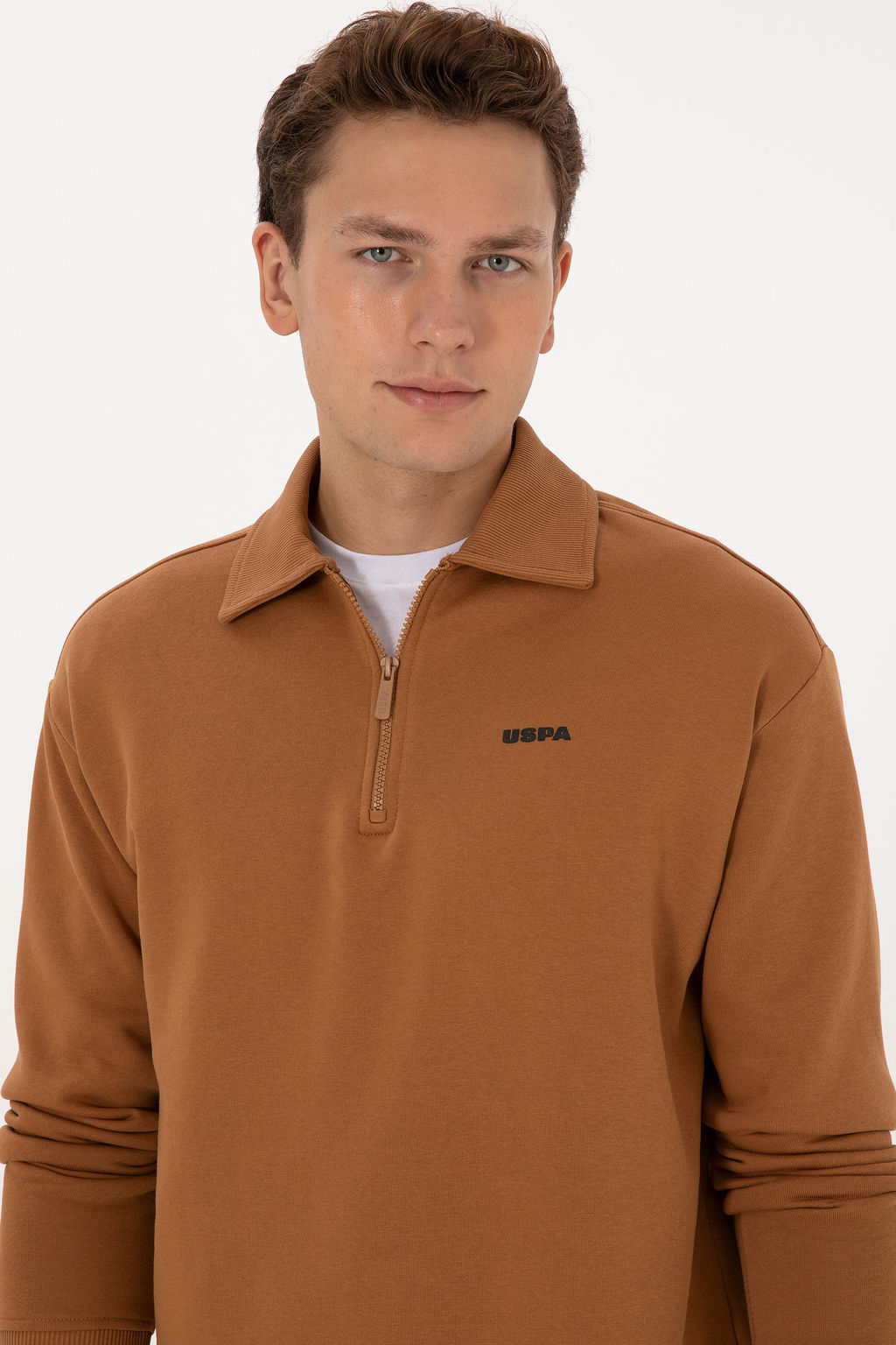 Erkek Regular Fit Yar_m Fermuarl_ Camel Basic Sweatshirt - U.s. polo assn фото 2