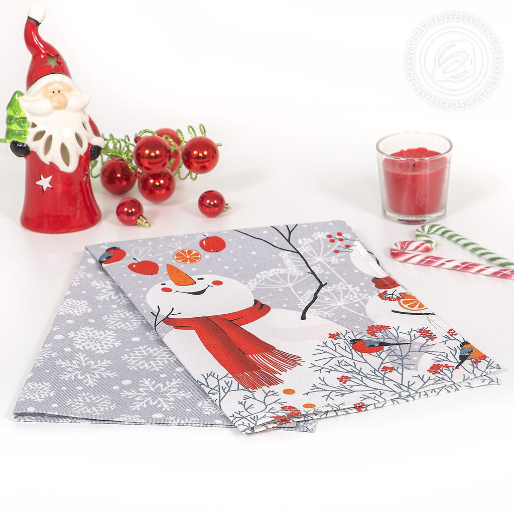 Полотенце кухонное из рогожки Снеговики 50х70/1 шт. - 50*70 Полотенца из рогожки - Арт дизайн фото 2