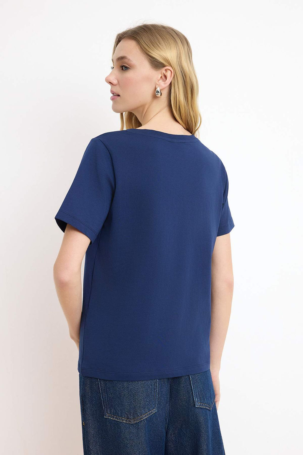 Bordo-Lacivert %100 Pamuk 2li Paket Regular Kal?p Basic V Yaka Orme T-Shirt TWOSS23TS00002