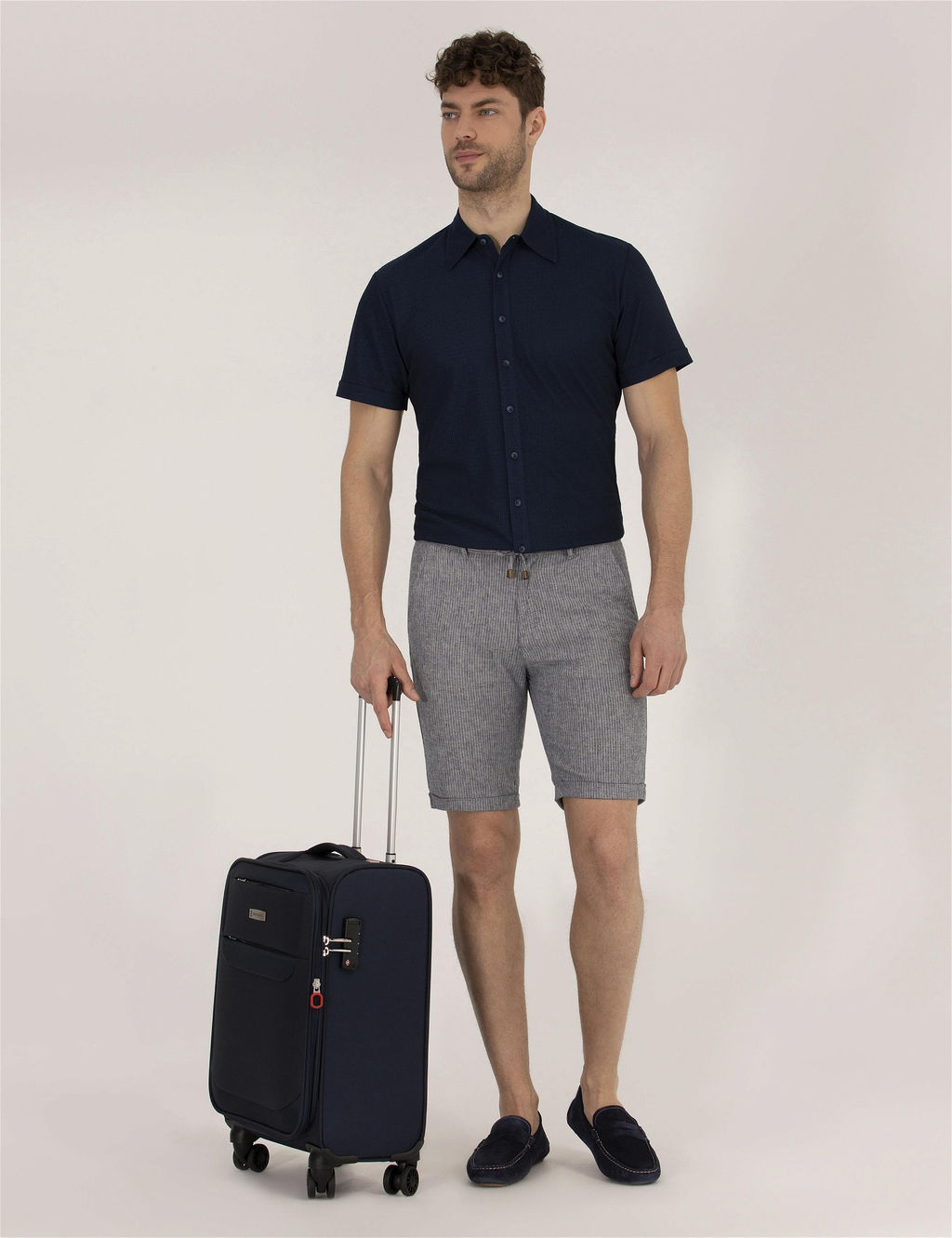 A__k Lacivert Slim Fit Keten Kar___ml_ Beli Lastikli _ort