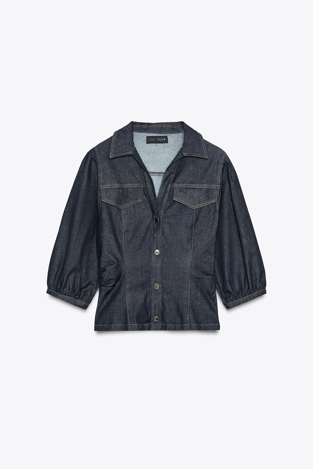 Z1975 FITTED DENIM PUFF SLEEVE SHIRT - Zara фото 7