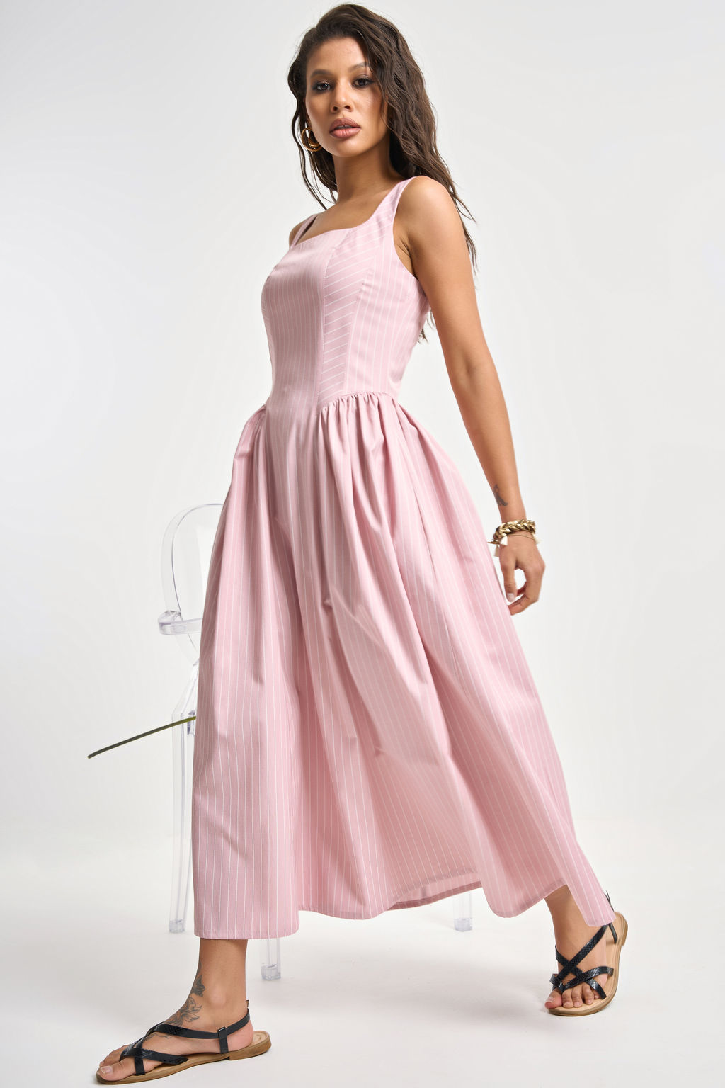 Сарафан хлопковый в полоску голубой - Fly фото 12