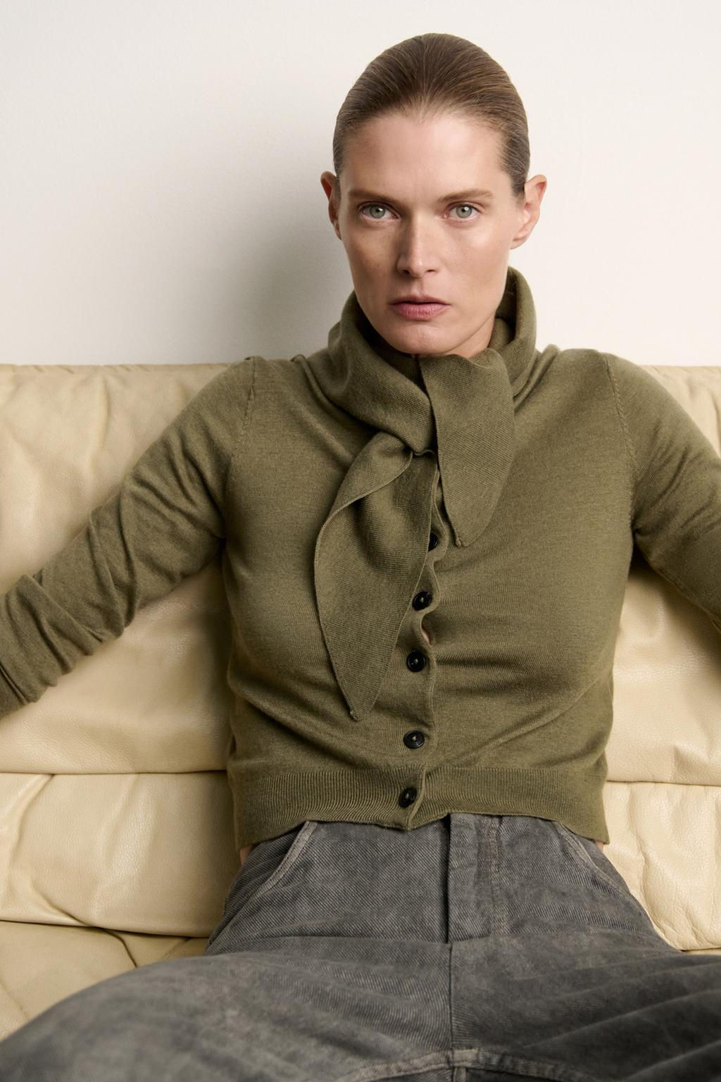 KNIT CARDIGAN WITH SCARF - Zara фото 4