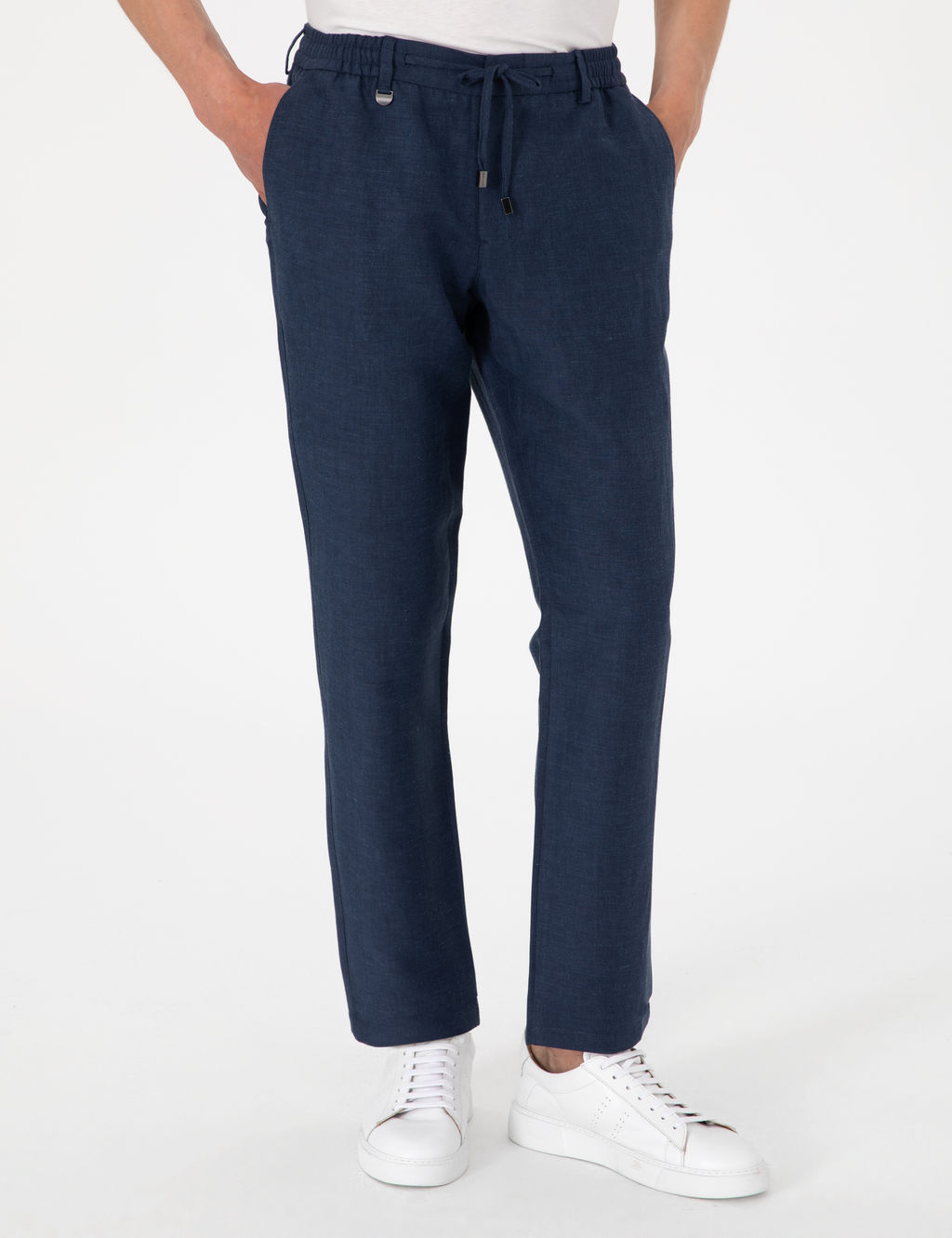 Lacivert Slim Fit Keten Kar___ml_ Pantolon