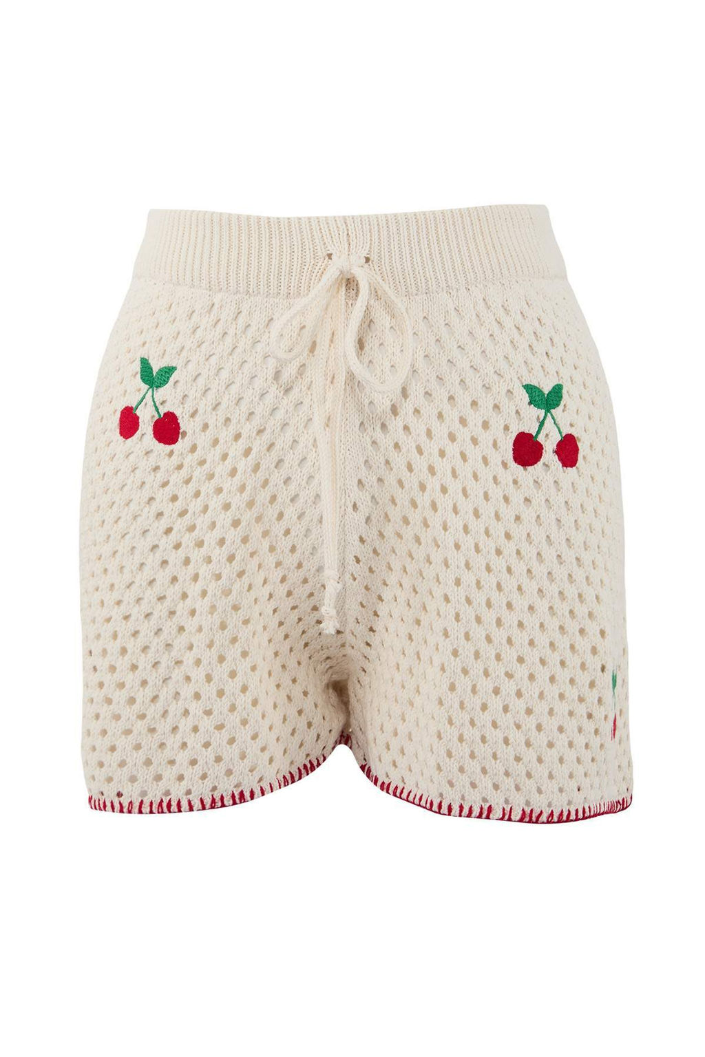 Ekru Triko Oversize Kiraz Motifli 100% Pamuk Plaj Gomlek Sort Tak?m TBESS26AU00009 - Trendyolmilla фото 5