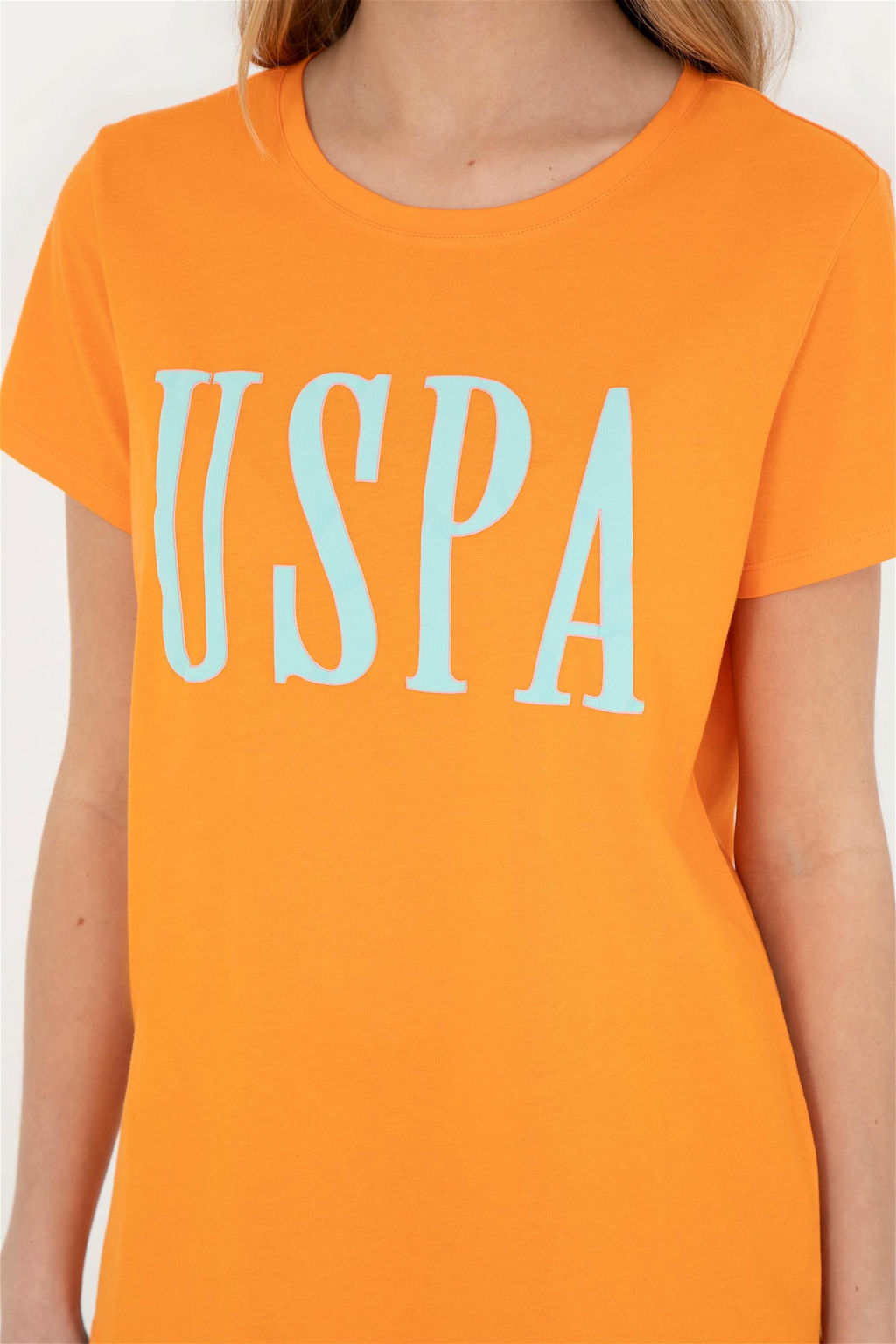Женская оранжевая футболка с круглым вырезом - U.s. polo assn фото 7
