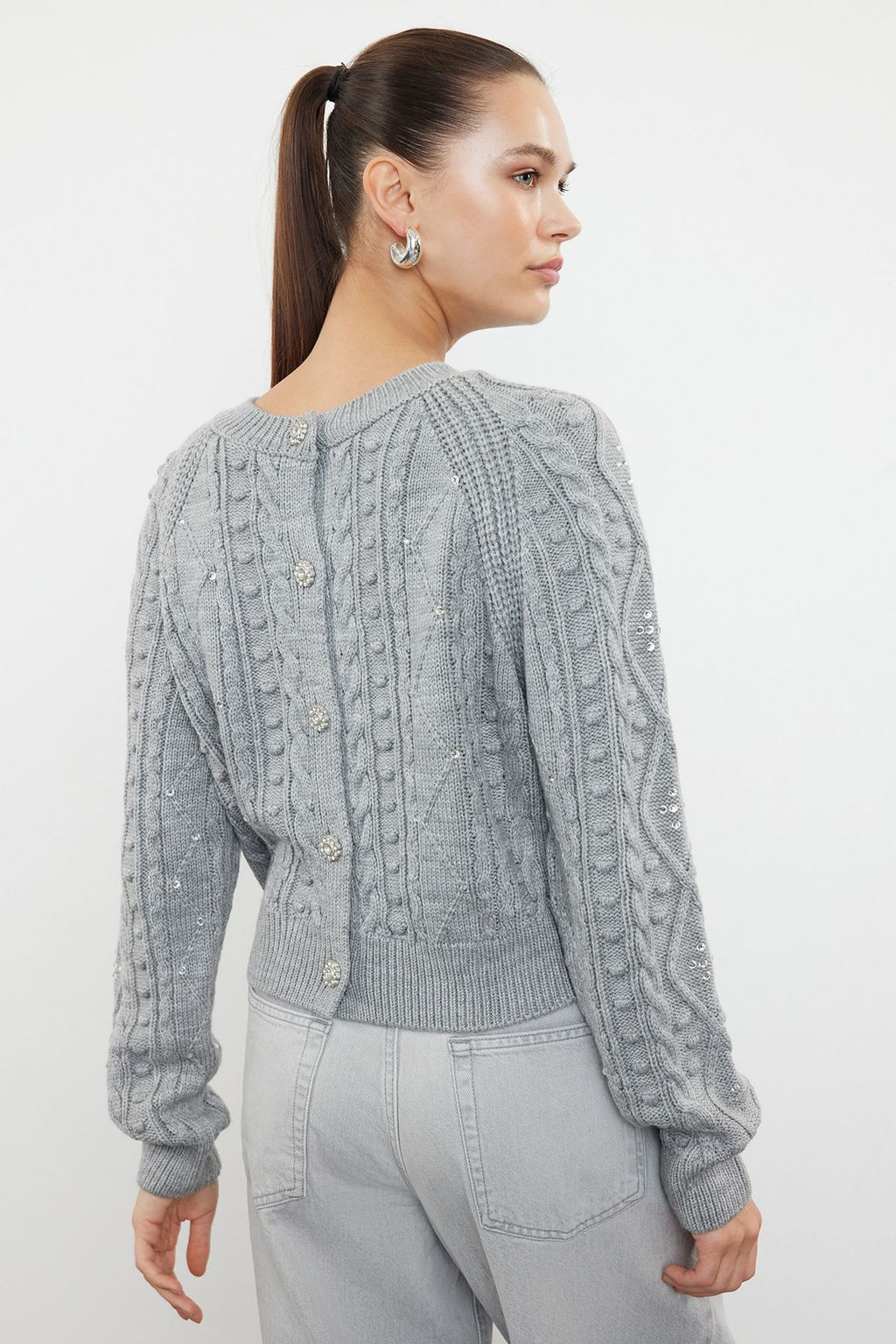 Ekru Cift Tarafl? Kullan?labilen Triko Kazak-H?rka TWOAW24KZ00144 - Trendyolmilla фото 11