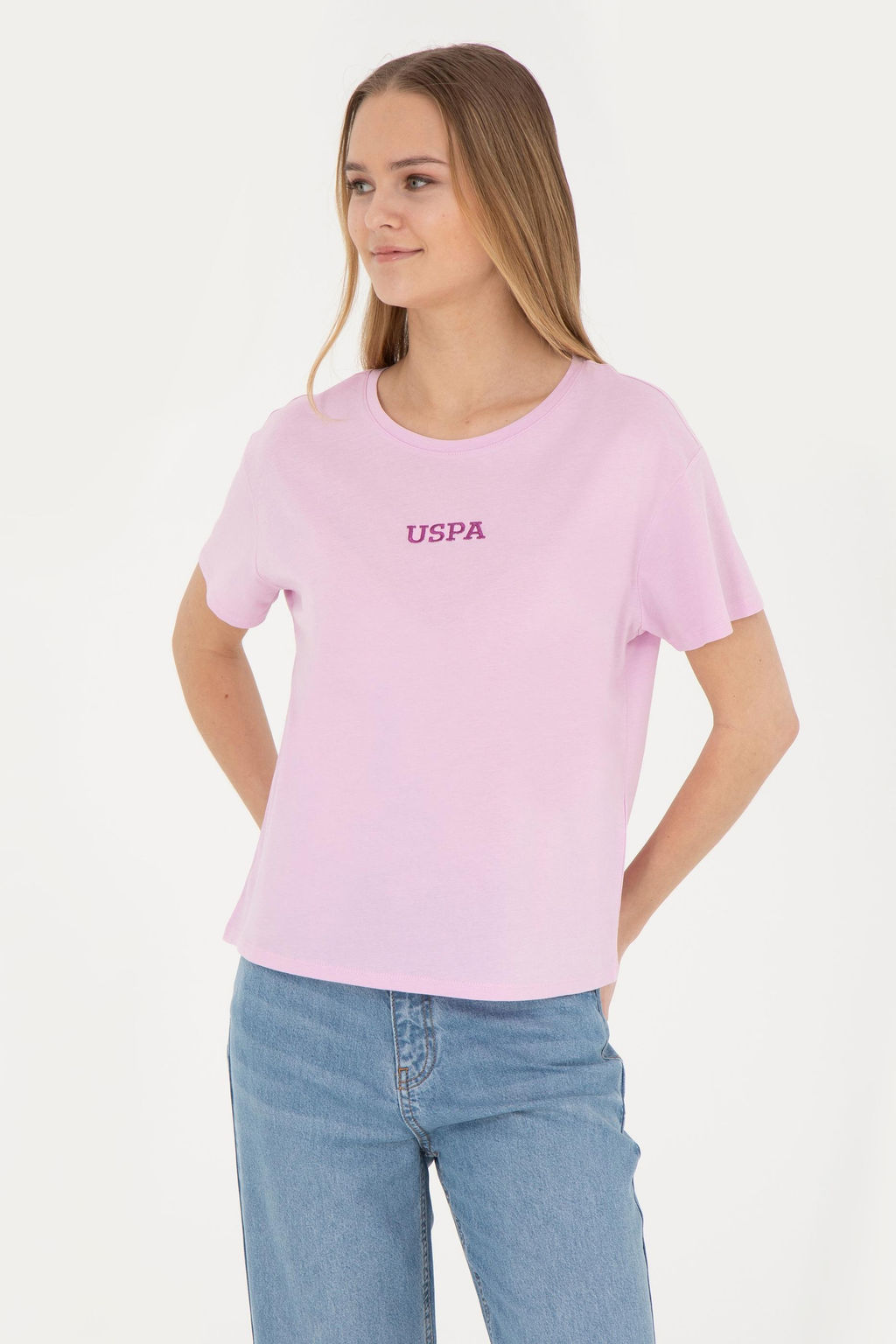 Женская розовая футболка с круглым вырезом - U.s. polo assn фото 8