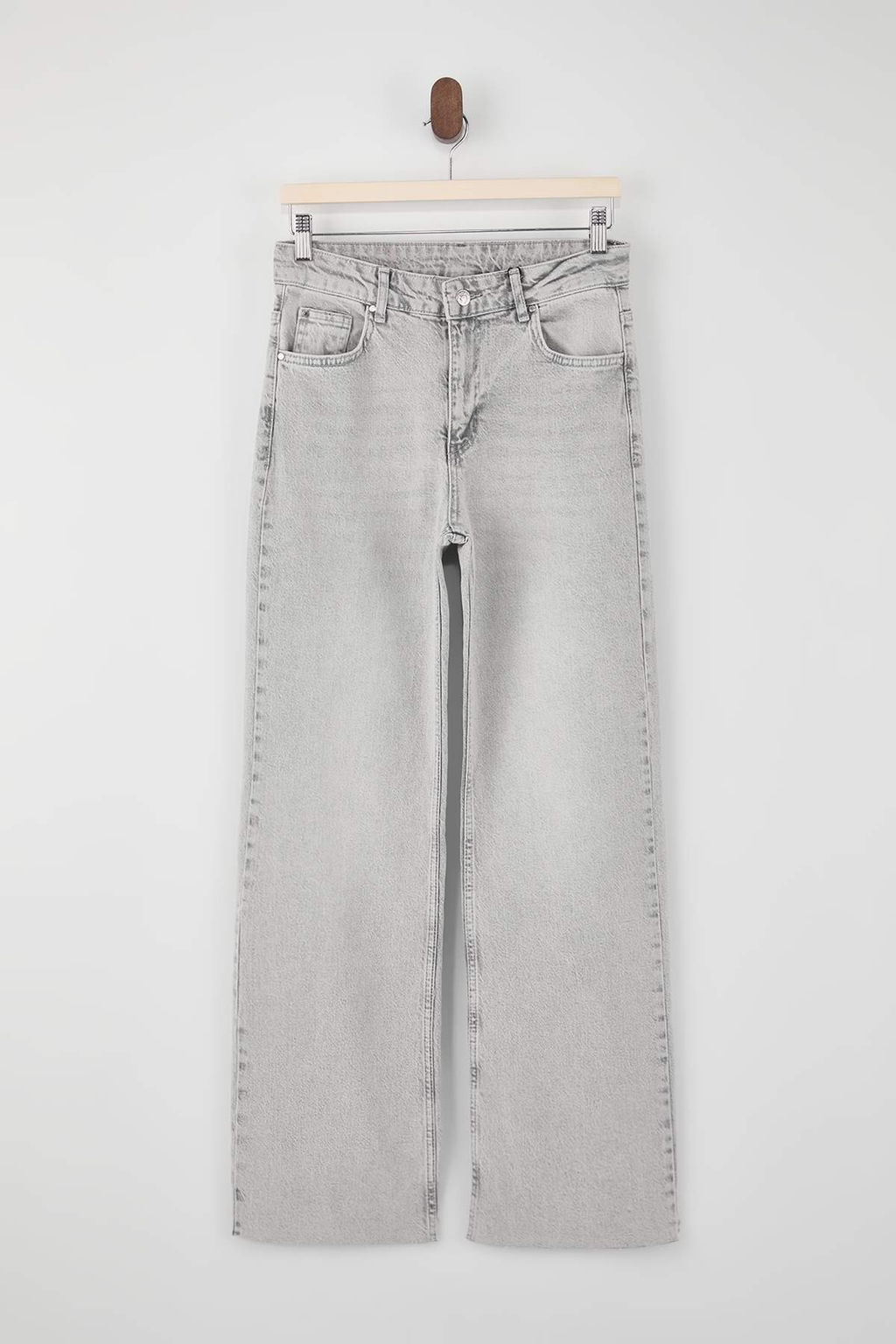 Gri Yuksek Bel Az Esnek Wide Leg Uzun Boy Jeans TWOSS26JE00119