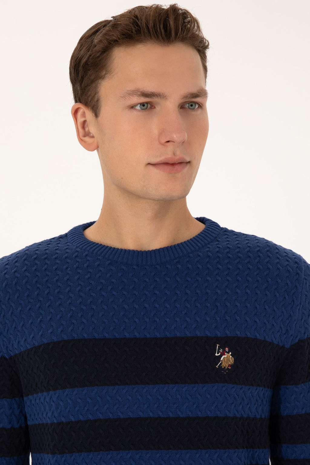 Erkek Slim Fit Bisiklet Yaka Lacivert Kazak