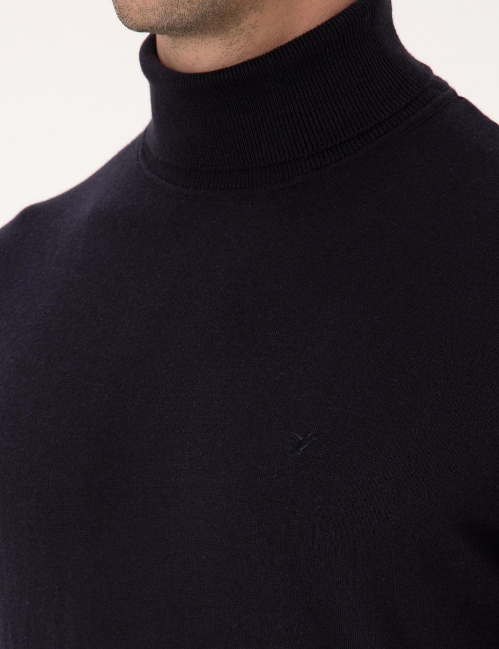 Lacivert Slim Fit Pamuk Kar___ml_ Bal_k__ Yaka Basic Triko Kazak