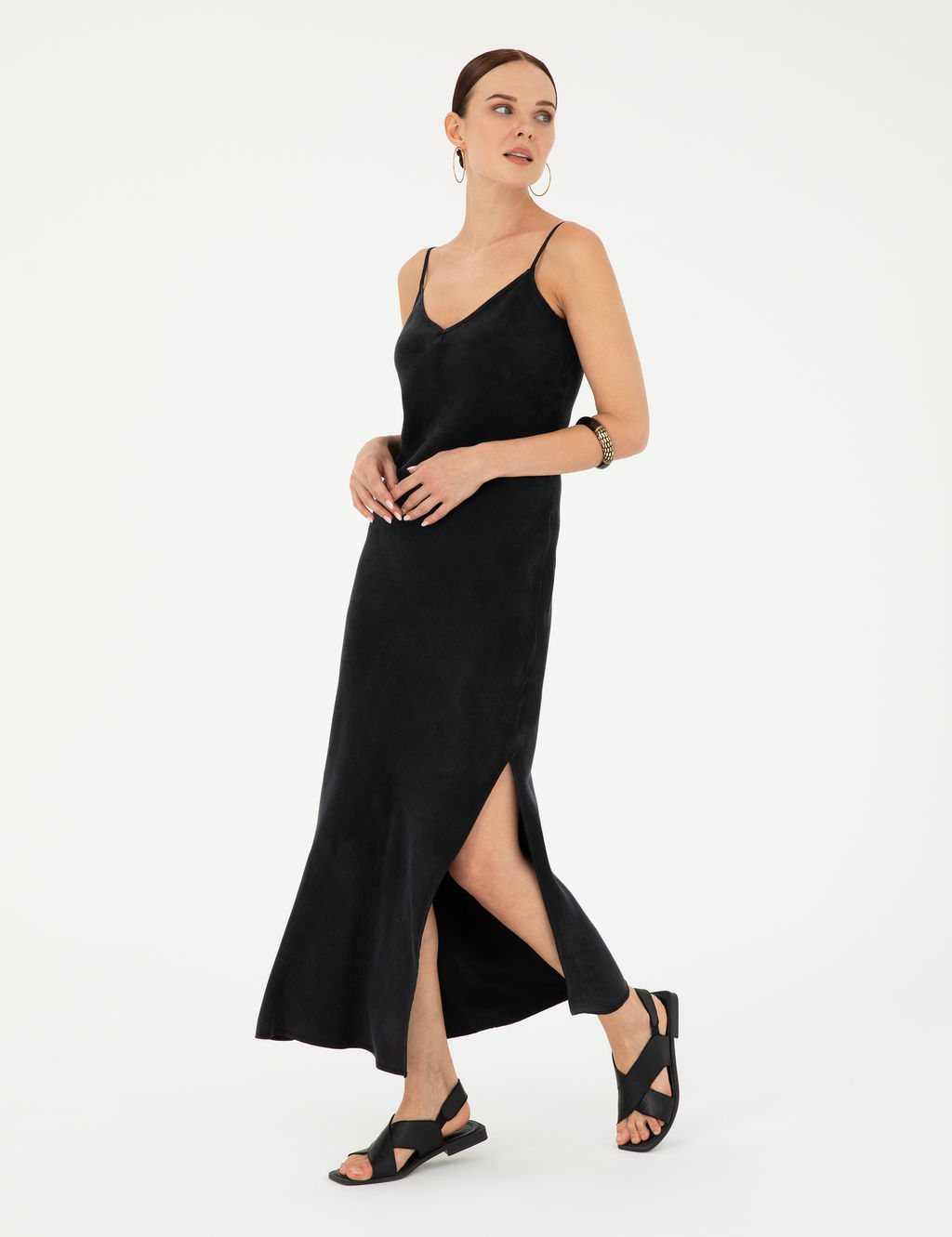 Siyah Slim Fit Dokuma Elbise