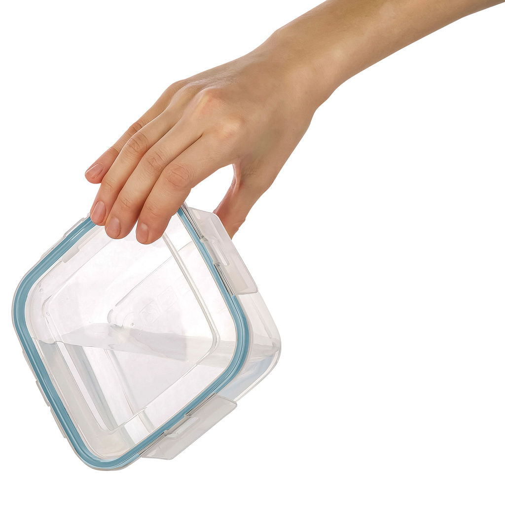 Цена за 2 шт. Контейнер для продуктов герметичный квадратный 0,4л с защелками (бесцветный) 221103218/02