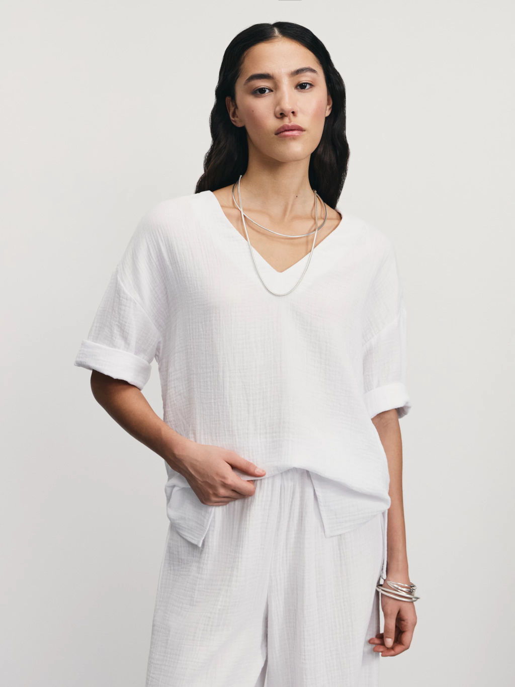 Рубашка из муслина с V-образным вырезом / Zarina  фото 2