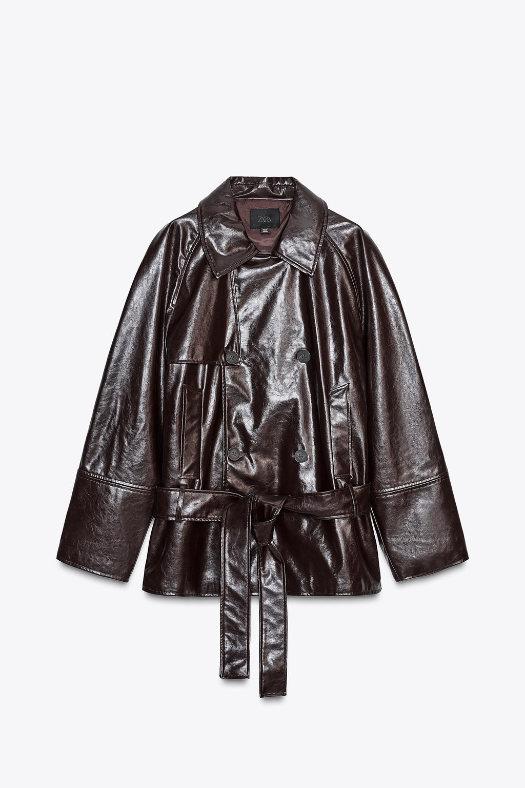 FAUX LEATHER SHORT TRENCH COAT