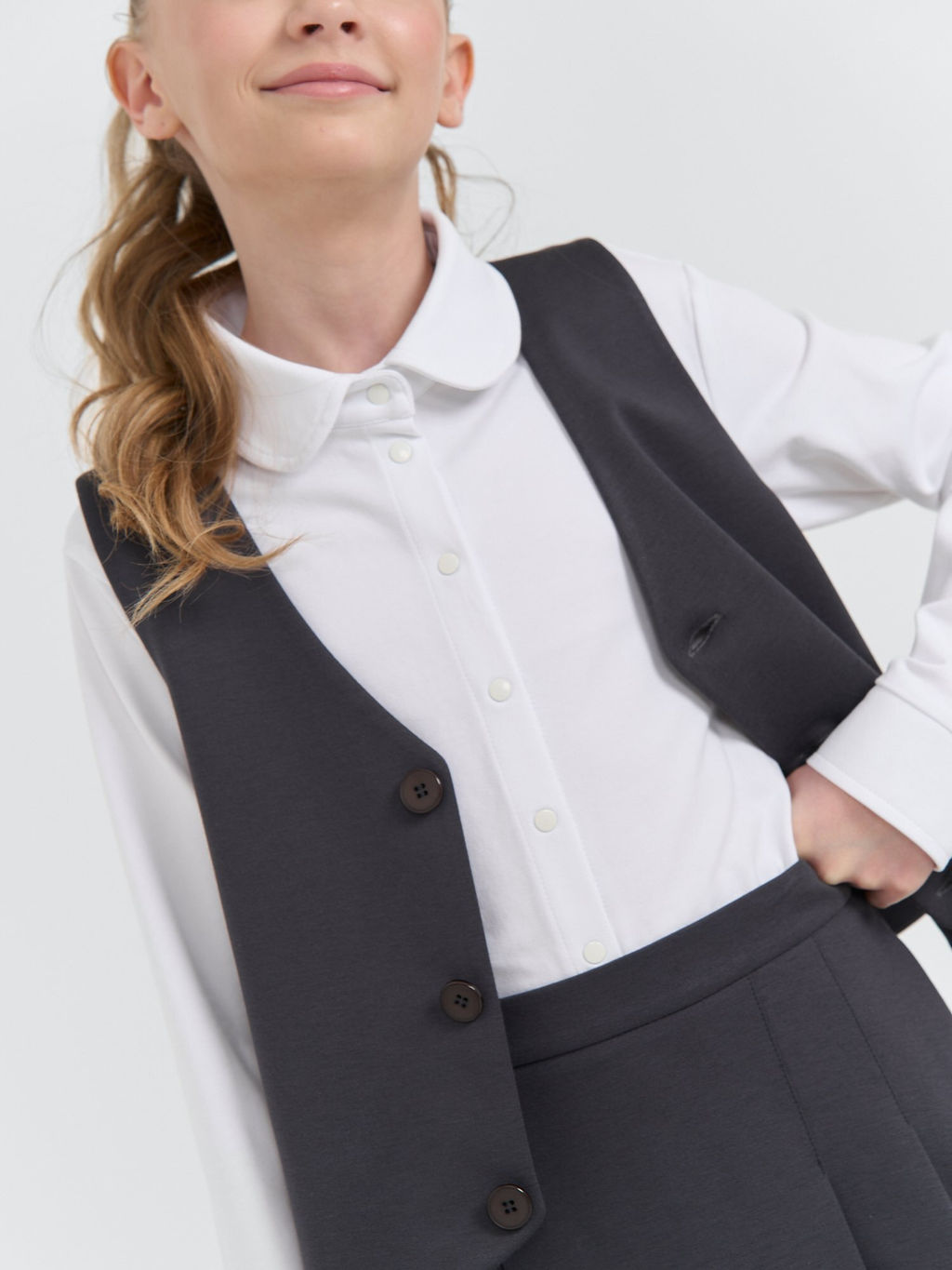 Блузка трикотажная для девочки Белая на кнопках 7+ - Bungly фото 8