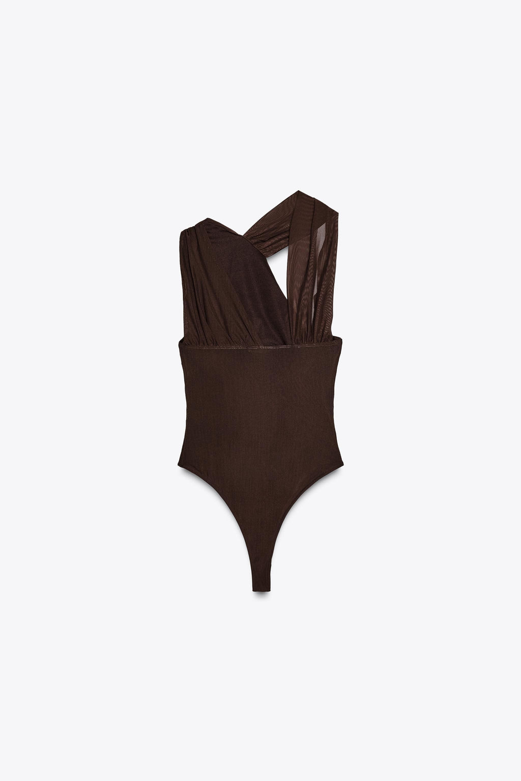 DRAPED ASYMMETRIC TULLE BODYSUIT - Zara фото 8