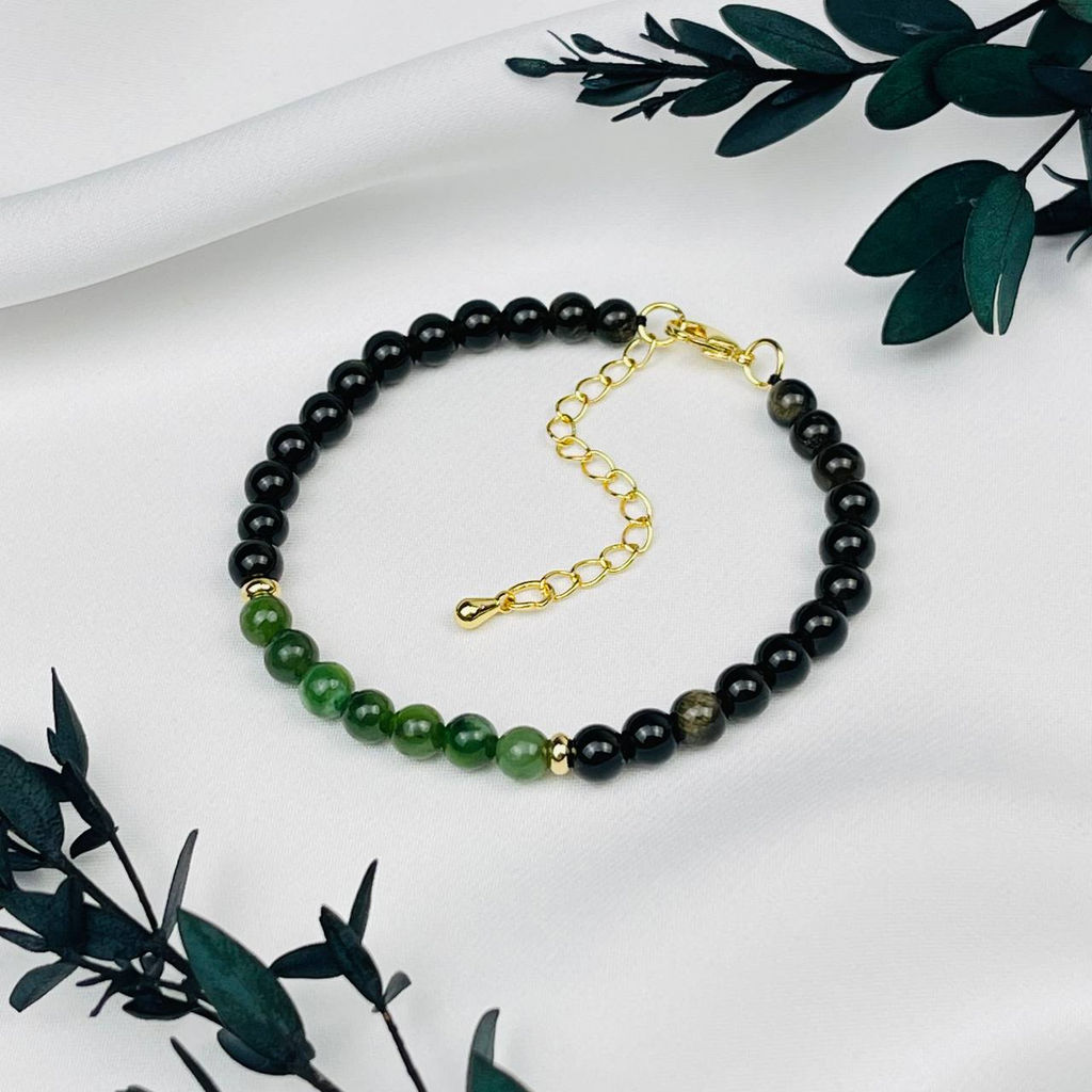 Браслет из золотистого Обсидиана и Нефрита 17 см +