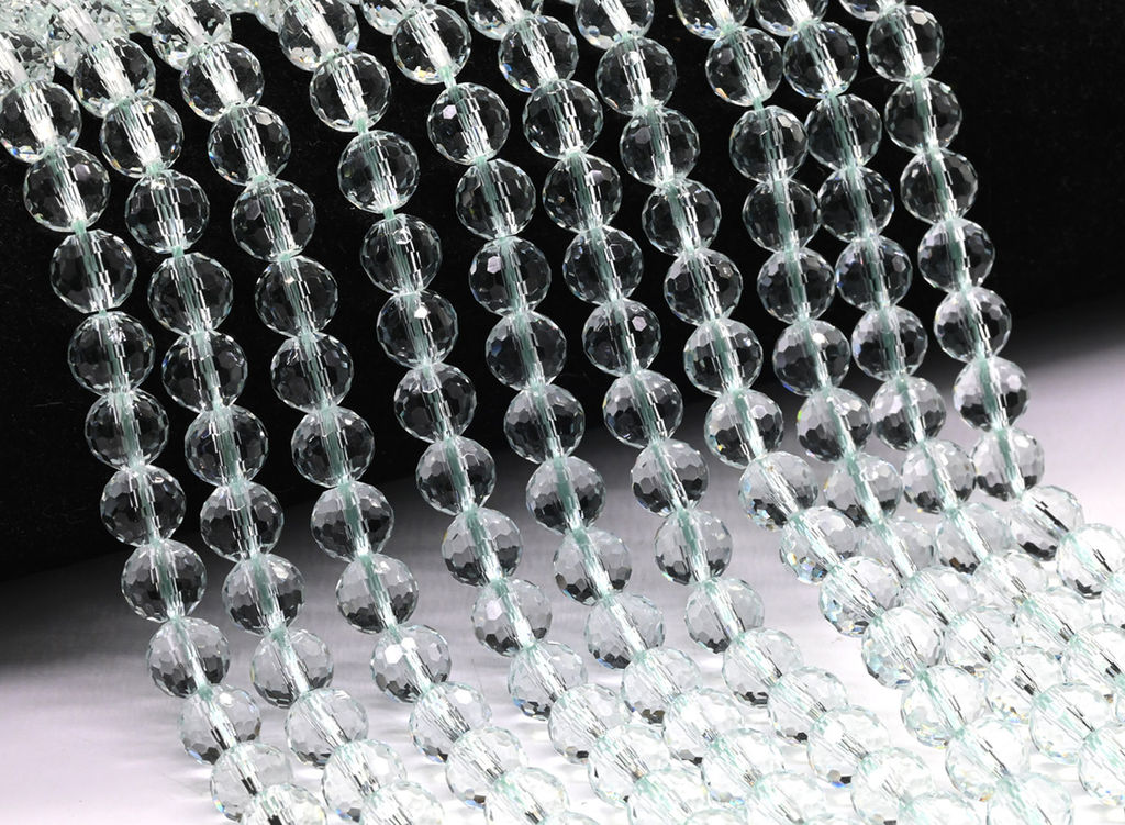 Граненые бусины из циркона шарик 8мм цв.хрусталь, 40см, 54 бусины Радуга камня