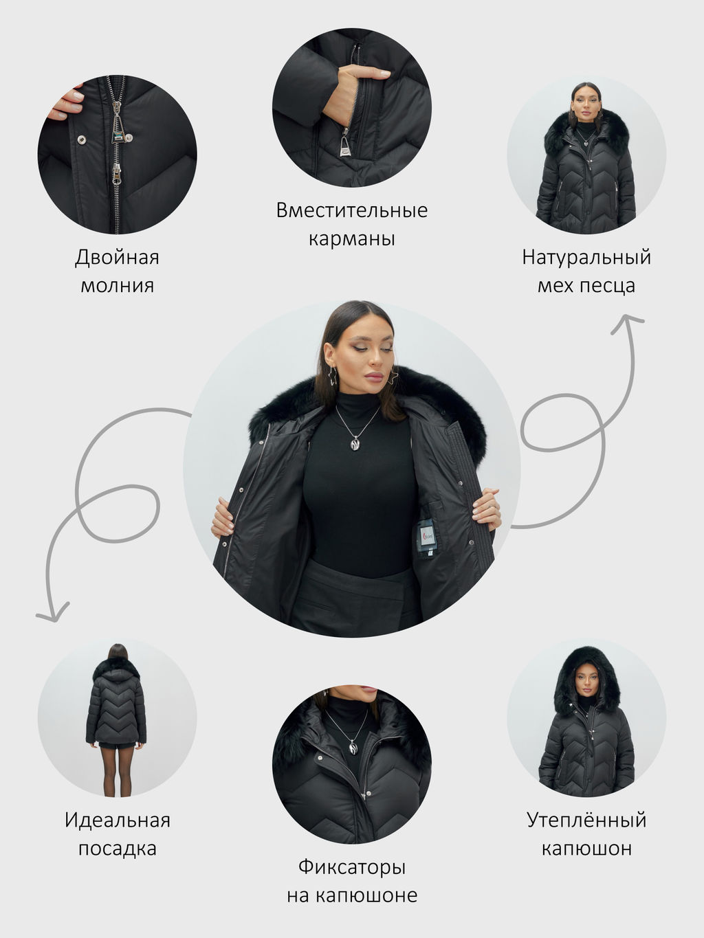 Куртка зимняя женская с мехом и капюшоном тренд черного цвета 7759Ch Бренд: Visdeer - Mtforce фото 23